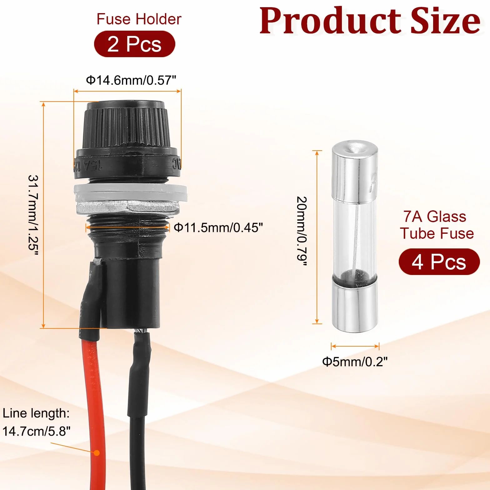 QUARKZMAN 2 zestawy uchwytów bezpiecznikowych 5x20mm, 250V AC 10A z śrubowym zapięciem, uchwyty na bezpieczniki cienkie z przylutowanymi drutami i 7A szybkotopiącymi się szklanymi bezpiecznikami Kit