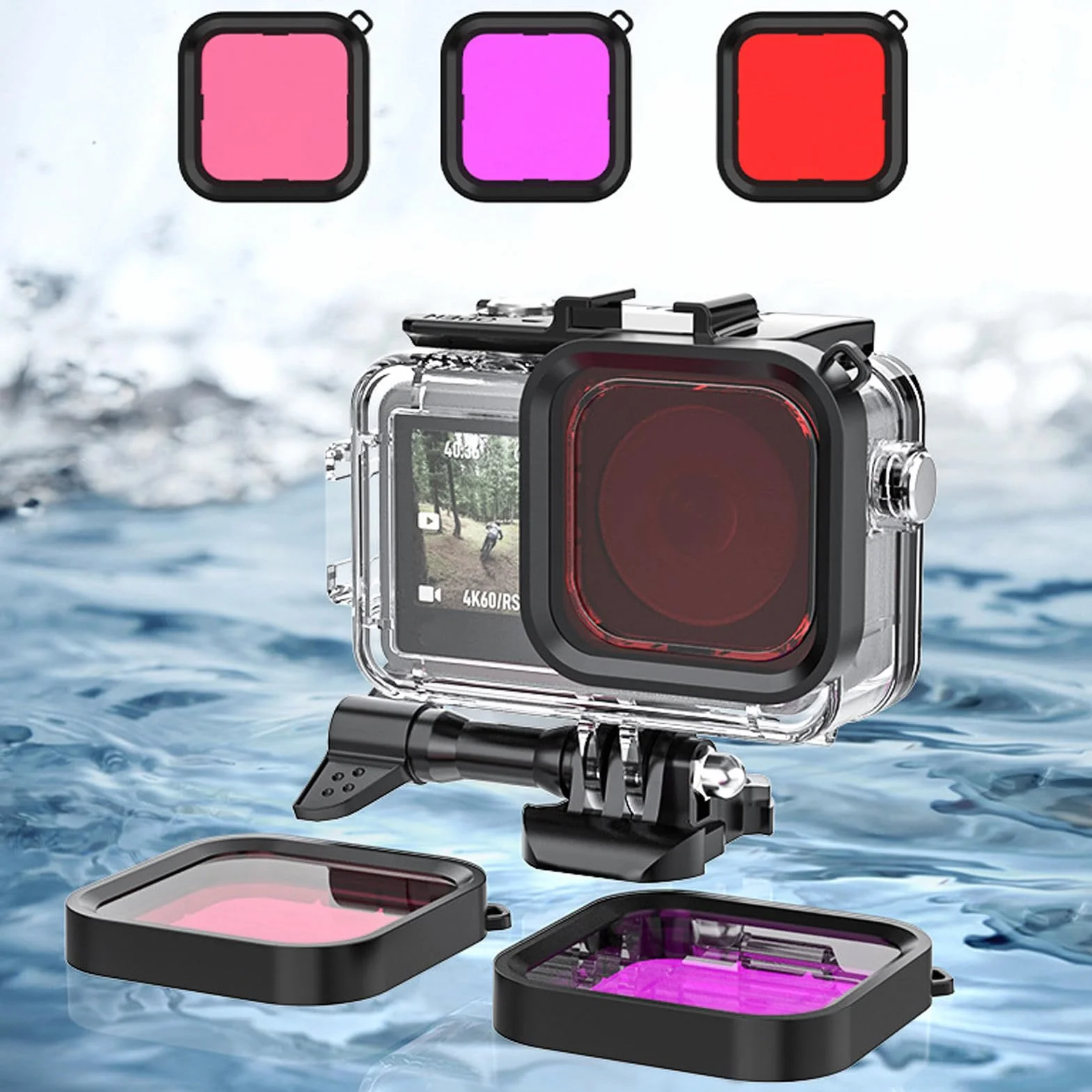 Wodoodporna Obudowa DJI Action 3 60M Podwodna Ochronna z Adapterami i Filtrami