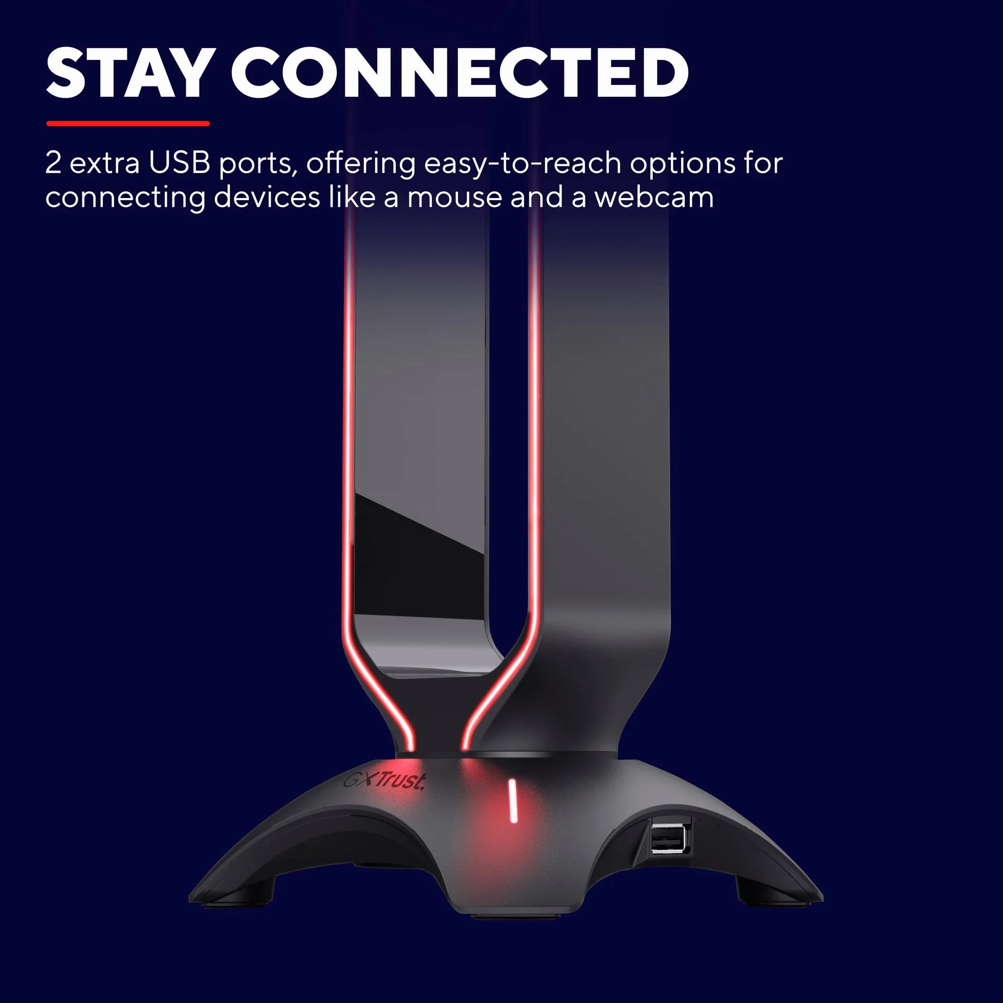 Trust GXT 265 Cintar stojak na słuchawki do gier, podświetlany stojak LED RGB na słuchawki, 2 dodatkowe porty USB-A, uniwersalne dopasowanie, kabel 1,5 m, antypoślizgowa podstawa - czarny