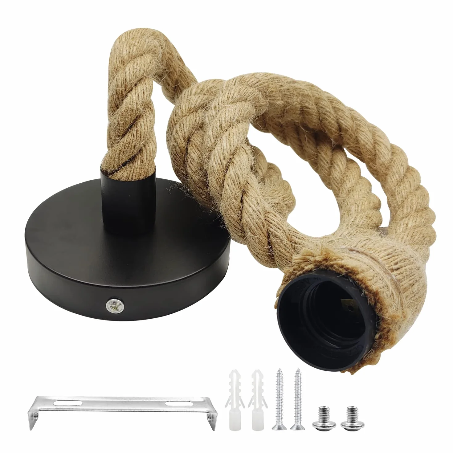 Lampa w stylu retro, E27, z liną konopną, 100 cm, lina konopna, wiszące światło do kuchni, domu, kawiarni, baru, magazynu, gospodarstwa rolnego, oświetlenie sufitowe (bez żarówki)
