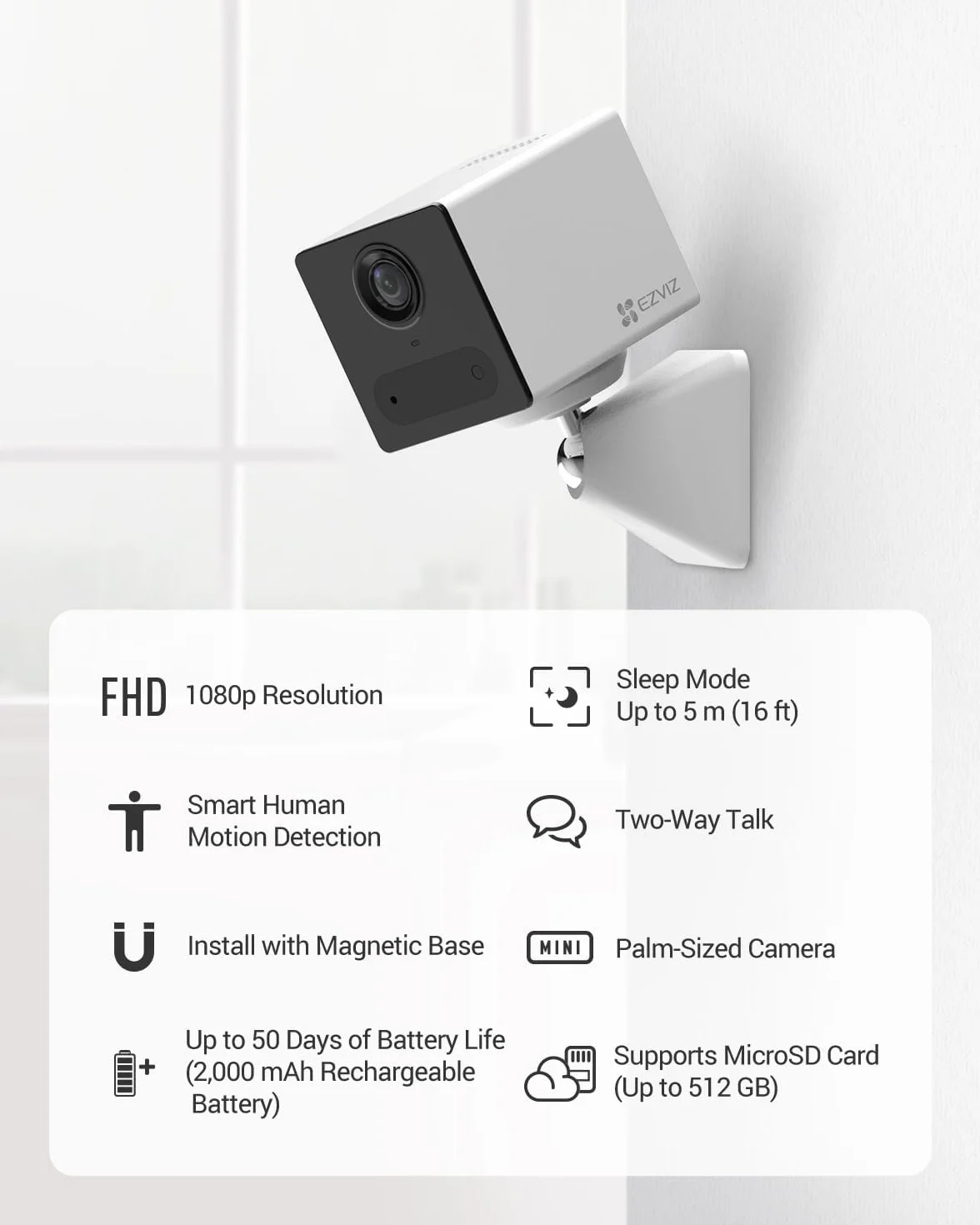 EZVIZ CB2 1080P Bezprzewodowa kamera WiFi na baterii 2000 mAh, wykrywanie osoby, noktowizor 5 m