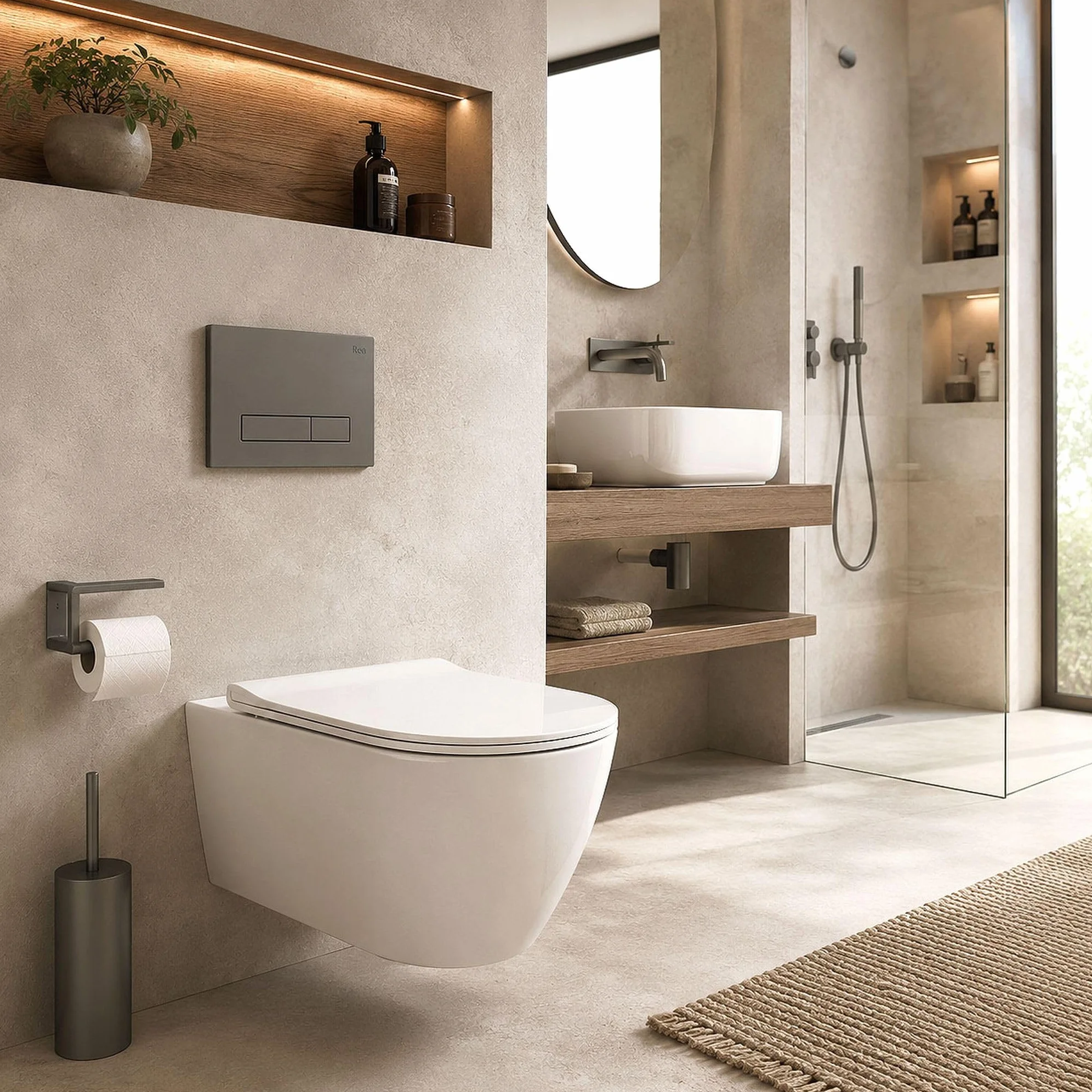 Rea - Stelaż Zestaw Podtynkowy Slim 024n Do Mis Wc Z Przyciskiem Hd Tytan - 22x35,2x106,2 cm