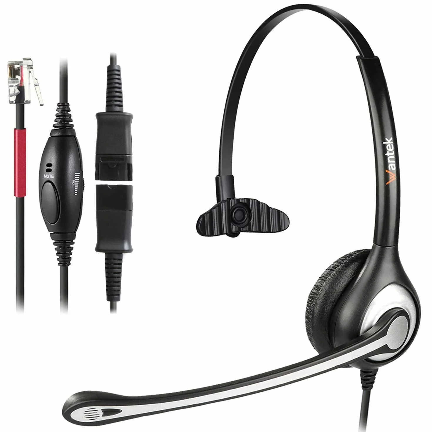 Wantek Przewodowy zestaw słuchawkowy do telefonu biurowego z redukcją szumów RJ9 Yealink T19P T23G T42S Grandstream GXP1625 Avaya 1608 9608G Cisco 7905