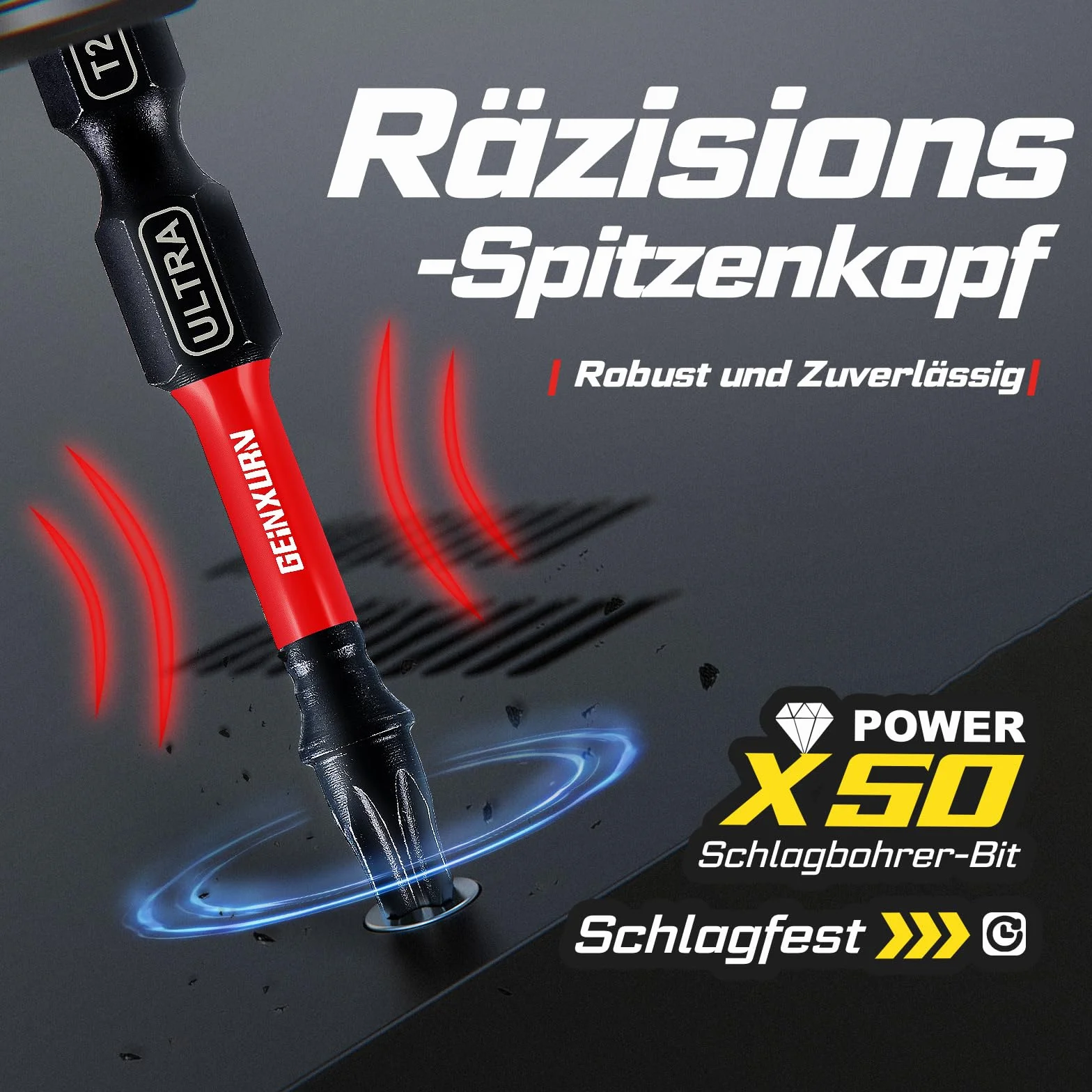 GEINXURN 13-częściowy zestaw bitów udarowych Torx T7-T40 150 mm długości, 1/4 cala trzpień sześciokątny S2 stal stopowa magnetyczne bity napędowe, ultra kod koloru
