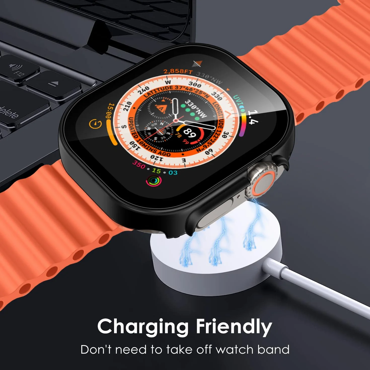 ivoler 3-pak twardych etui PC z osłoną ekranu ze szkła do Apple Watch Ultra 2 49 mm/Apple Watch 49 mm, pełne pokrycie etui ochronne, ultracienkie etui ochronne odporne, 2 przezroczyste + 1 czarne