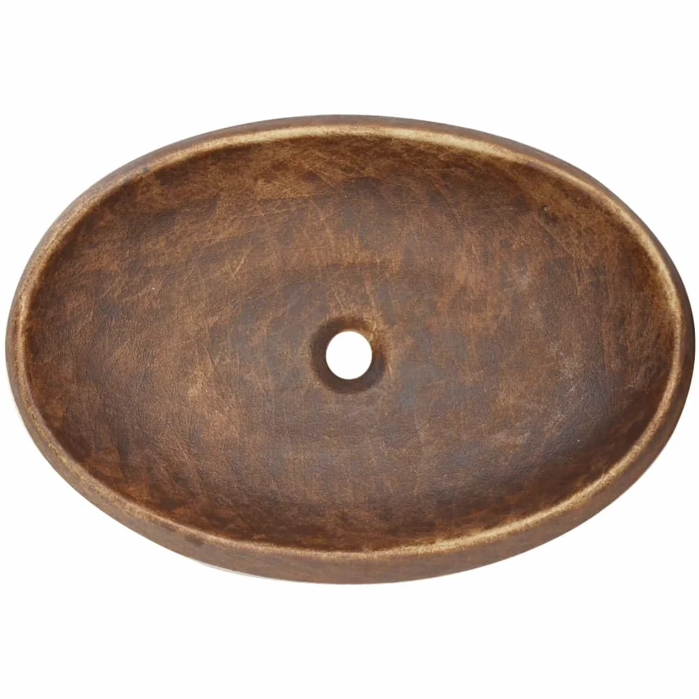 vidaXL Umywalka nablatowa, brązowa, owalna, 59x40x15 cm, ceramiczna