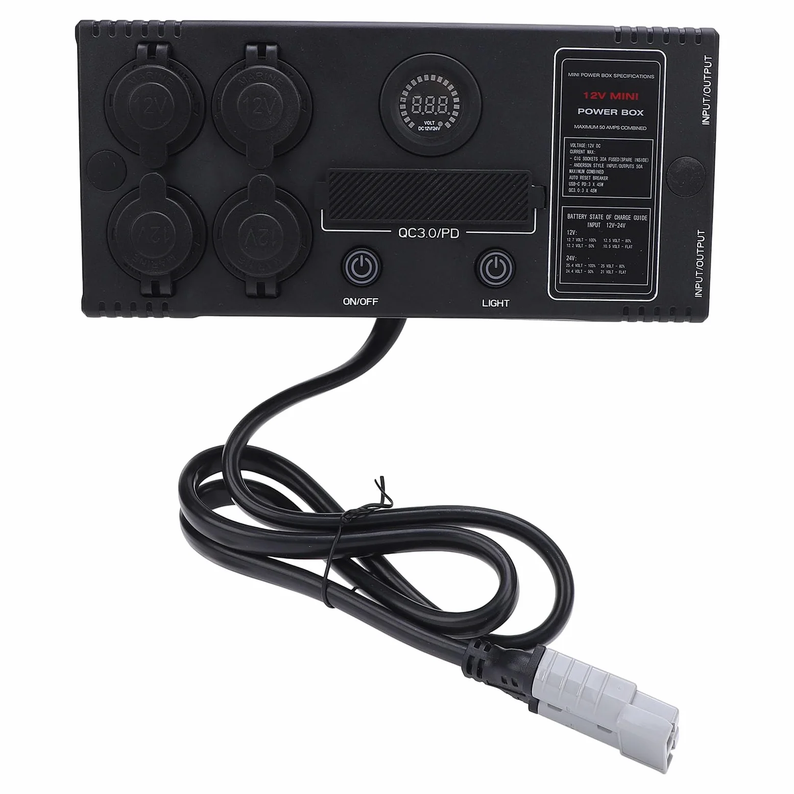 Wielofunkcyjny zasilacz SustVita o pojemności 12 urządzeń, szybkie ładowanie USB C PD 18 W, porty QC 3.0, wtyczki Anderson, mini skrzynka rozdzielcza zasilania do instalacji