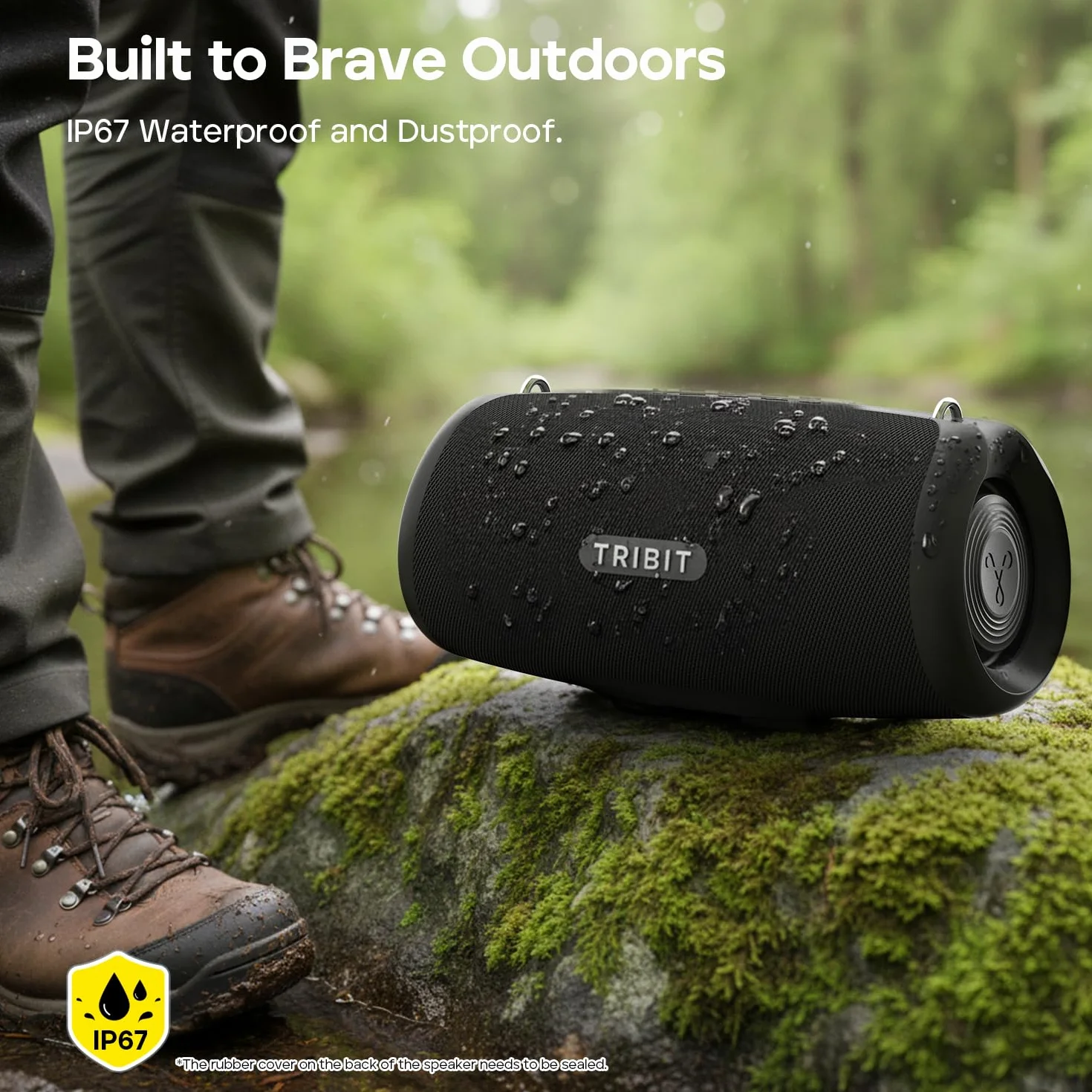Tribit StormBox Lava Przenośny Głośnik Bluetooth, 80W moc, 24h playtime, IP67 wodoodporny, Bluetooth 5.4, Custom EQ, XBass, wbudowany mikrofon, parowanie TWS do kempingu/plaży/imprez/na zewnątrz