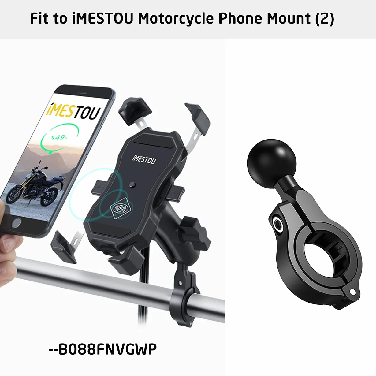 iMESTOU Aluminiowy adapter do montażu kulowego 2,5 cm, pasuje do kierownicy o średnicy 2,2 cm - 3,2 cm lub drążka lusterka wstecznego, kompatybilny z uchwytami do telefonu RAM z gniazdem kulowym 1