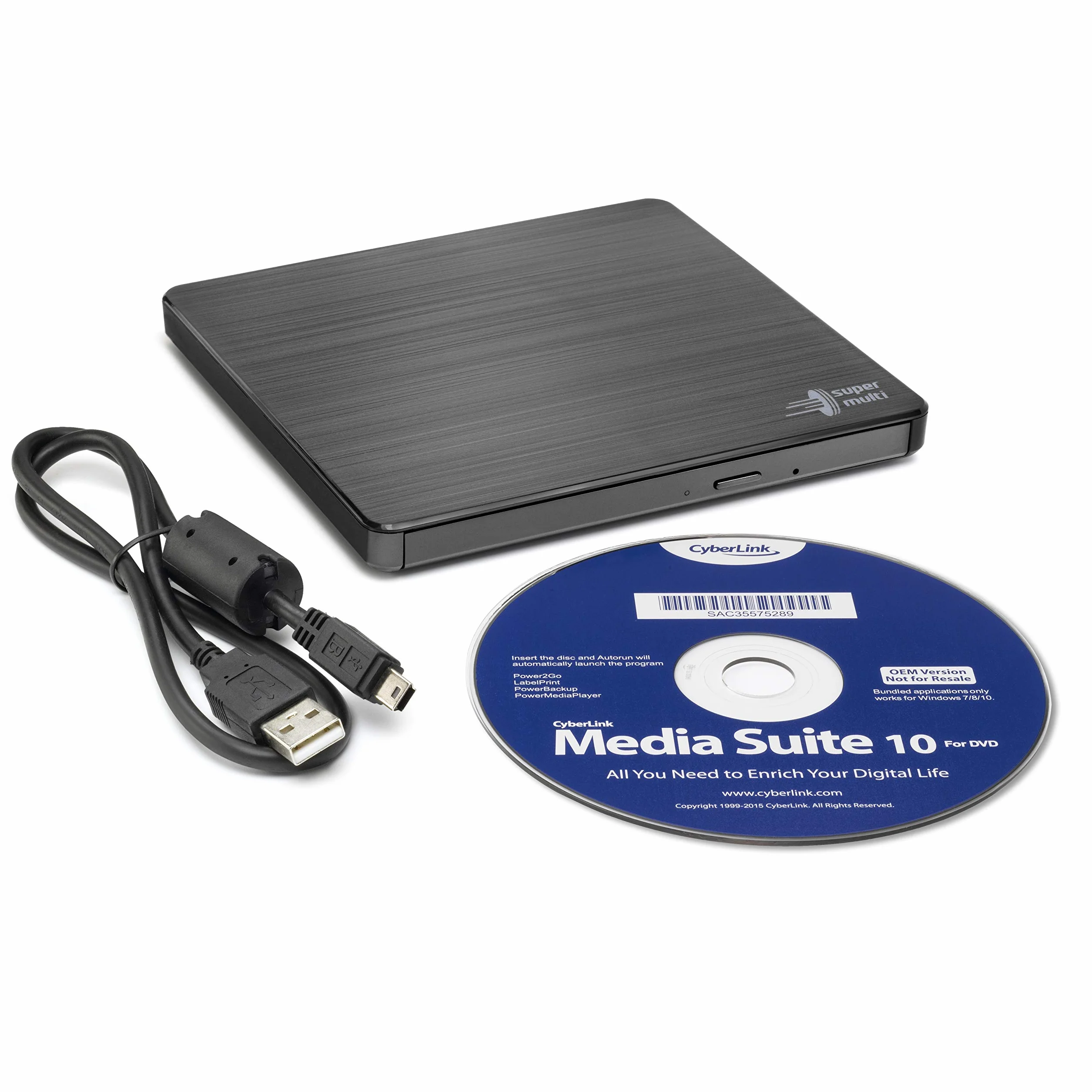 Hitachi-LG GP60 External DVD Drive Slim Portable DVD Burner USB 2.0 8x Read Write Speed Black