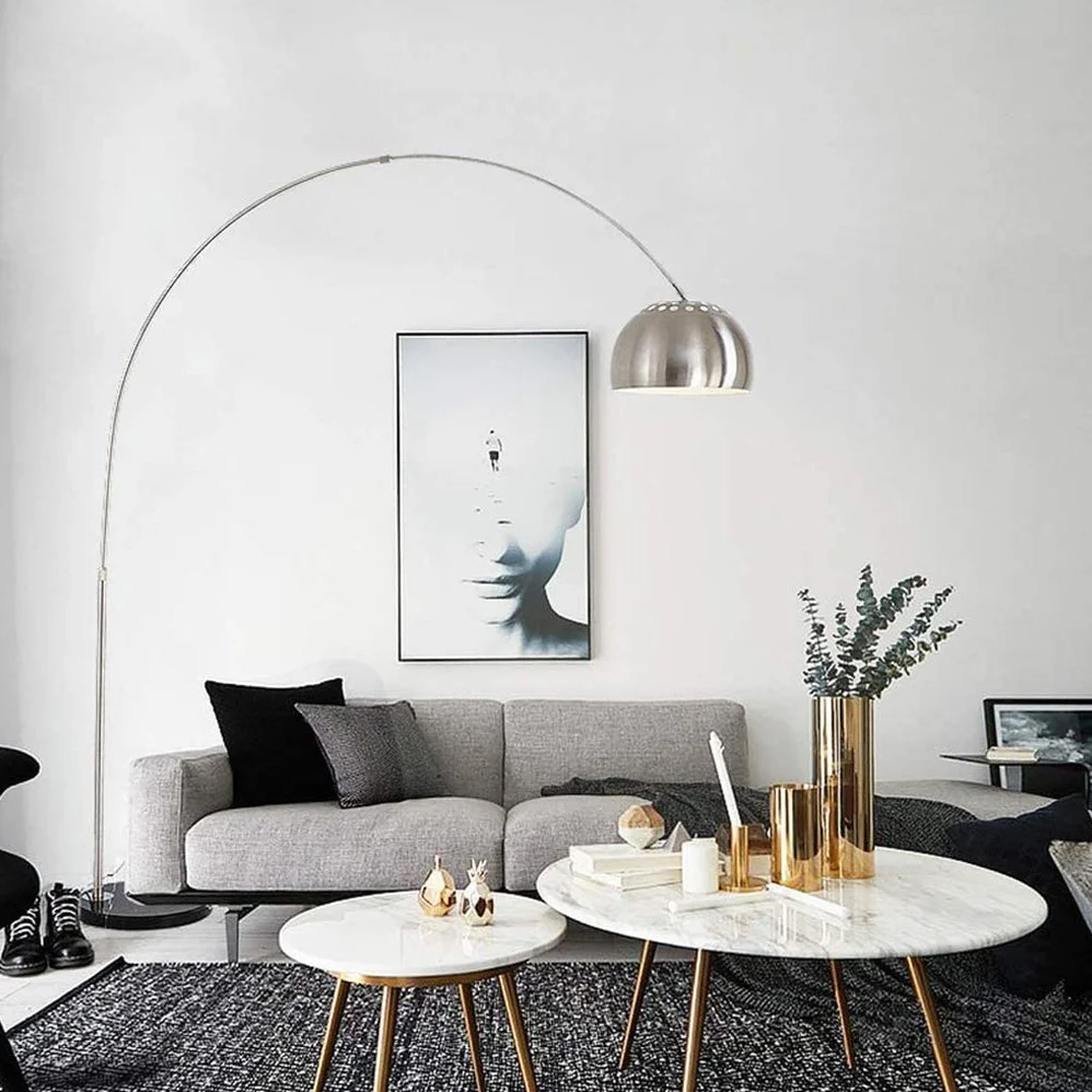 LANMOU Nowoczesna lampa łukowa, 12W ściemniana lampa podłogowa LED ze zdalnym sterowaniem, regulacja wysokości Lampa do salonu Oświetlenie wnętrza Lampa łukowa z okrągłą marmurową podstawą, E27