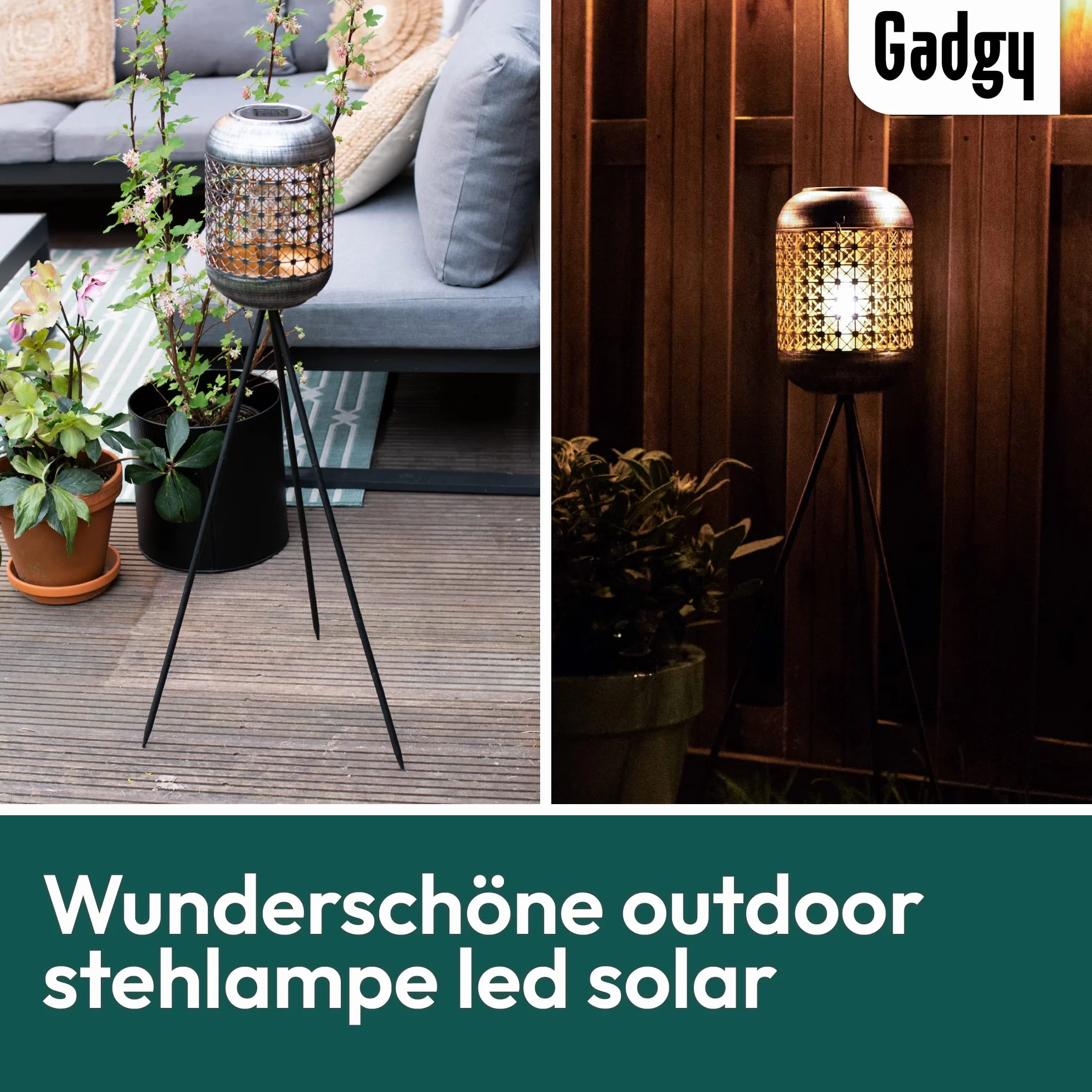 Gadgy Zewnętrzna Lampa Stojąca LED Solarna – Wodoodporna Lampa Trójnóg do Ogrodu, Balkonu i Tarasu – Zrównoważone Oświetlenie LED na Zewnątrz