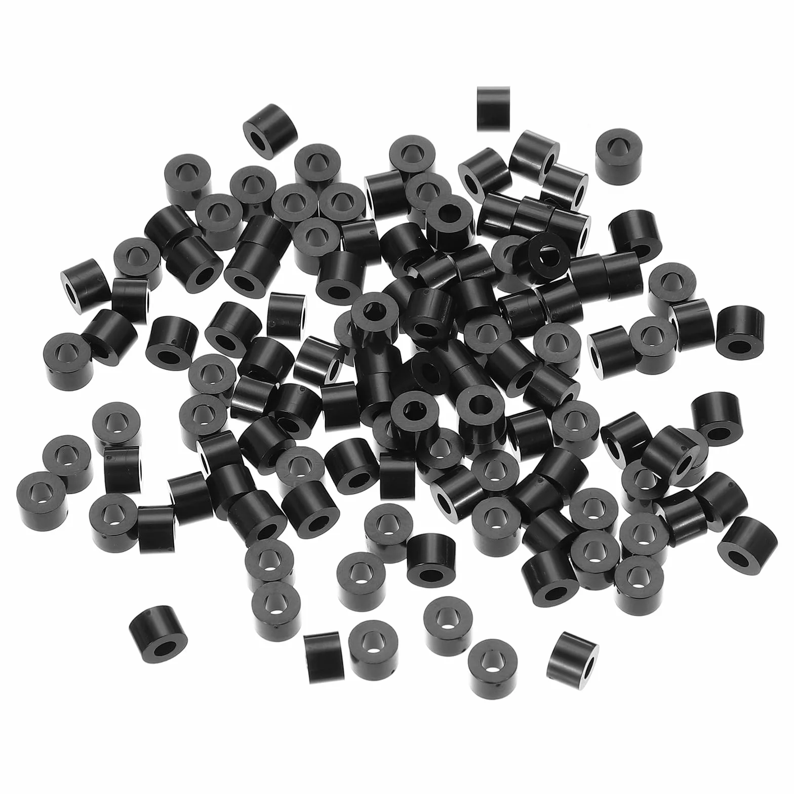 PATIKIL M3 czarny ABS ID 3,2 mm, OD 7 mm, długość 6 mm, nylonowe okrągłe podkładki dystansowe, 120 szt. plastikowe dystansowe gumowe nakrętki niegwintowane do śrub M3, gniazdka i przełączniki