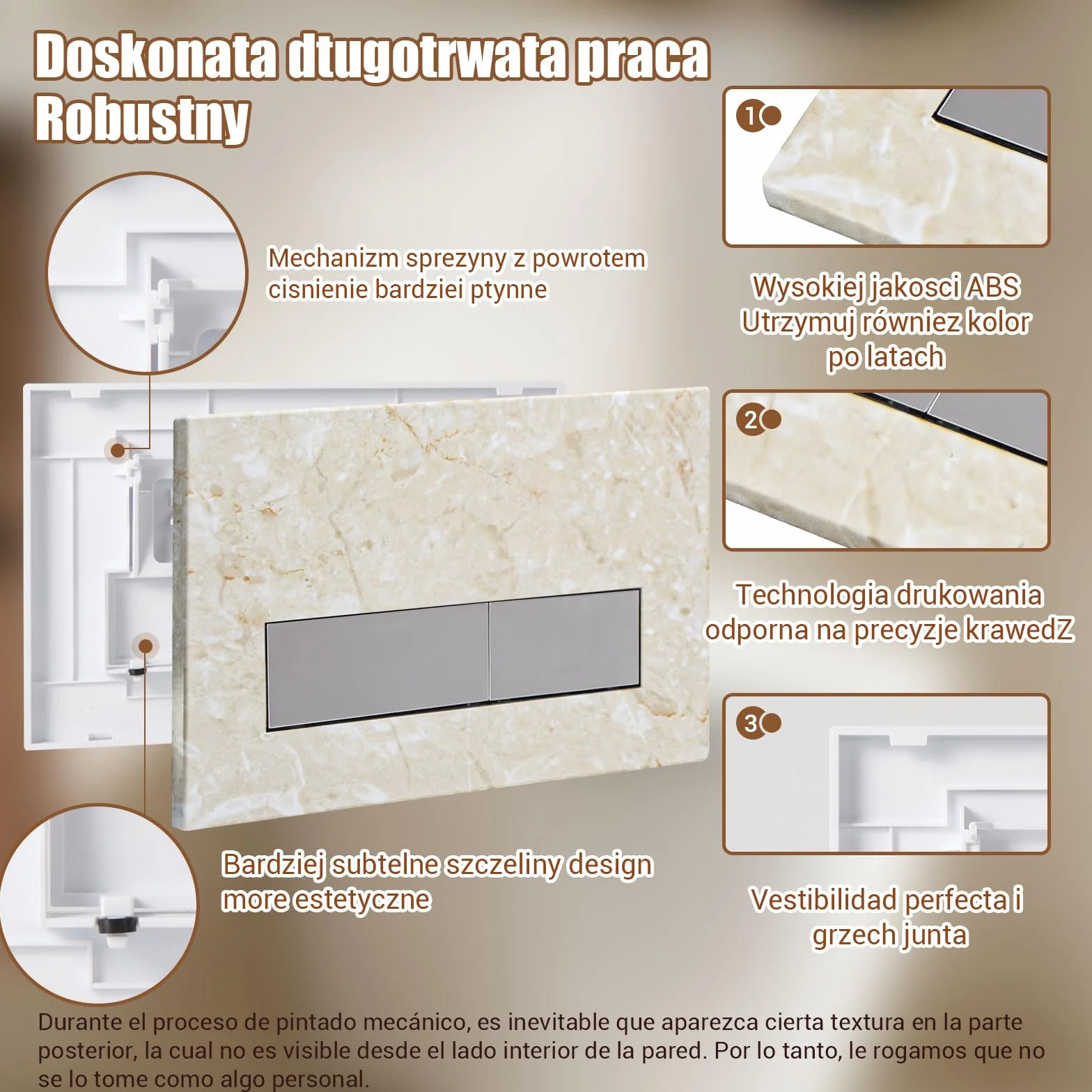 Przycisk spłukujący do WC, kompatybilny z Geberit Sigma20, UP300 i UP320, model dwustrumieniowy z paskiem regulującym przepływ i panelem stałym(Beżowy-Y4 & chromowany Przycisk)