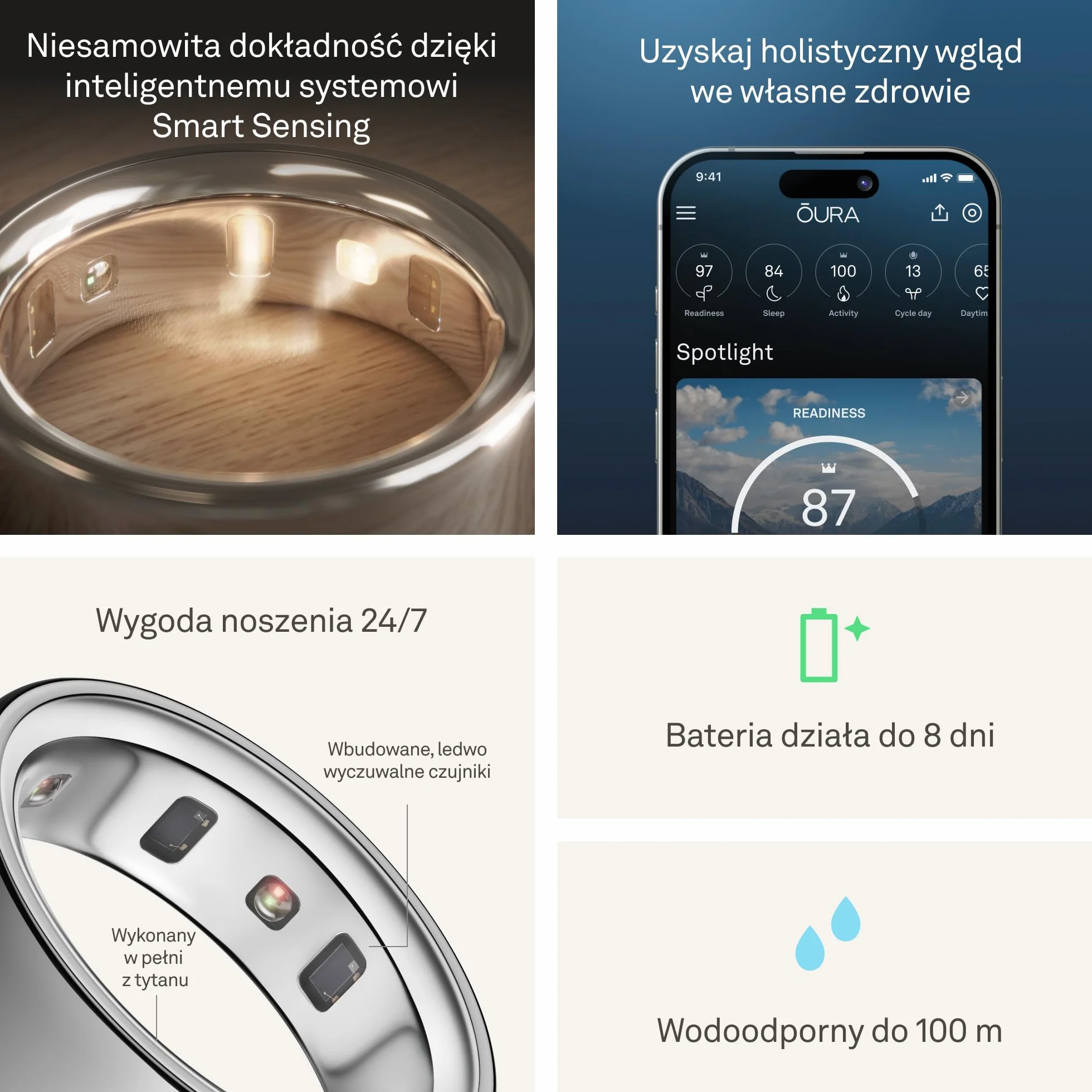 Oura Ring 4 - Silver - Rozmiar 12 Smart Ring | Najpierw dobierz rozmiar z zestawem miarowym OR4 | Urzadzenie noszenia pomiaru jakosci snu - Tetno - Pomiar kondycji - Bateria do 8 dni