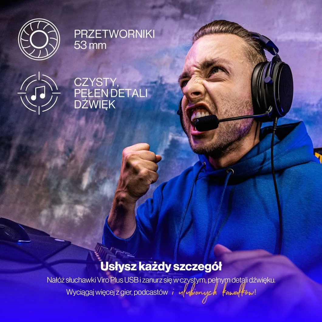 ENDORFY Viro Plus USB słuchawki gamingowe 7.1 53 mm odpinany mikrofon pop filtr karta dźwiękowa USB memory foam