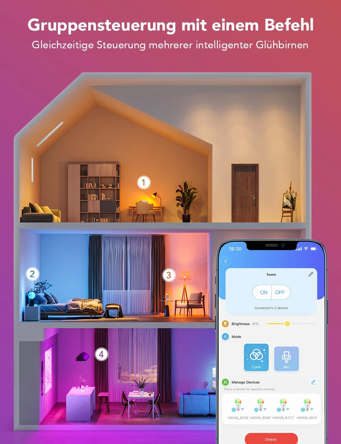 Govee Inteligentna żarówka E27, 1000 lm, Alexa RGBWW, możliwość ściemniania, Wi-Fi i Bluetooth, inteligentna żarówka 75 W, 54 sceny, 16 milionów kolorów DIY, 1 sztuka