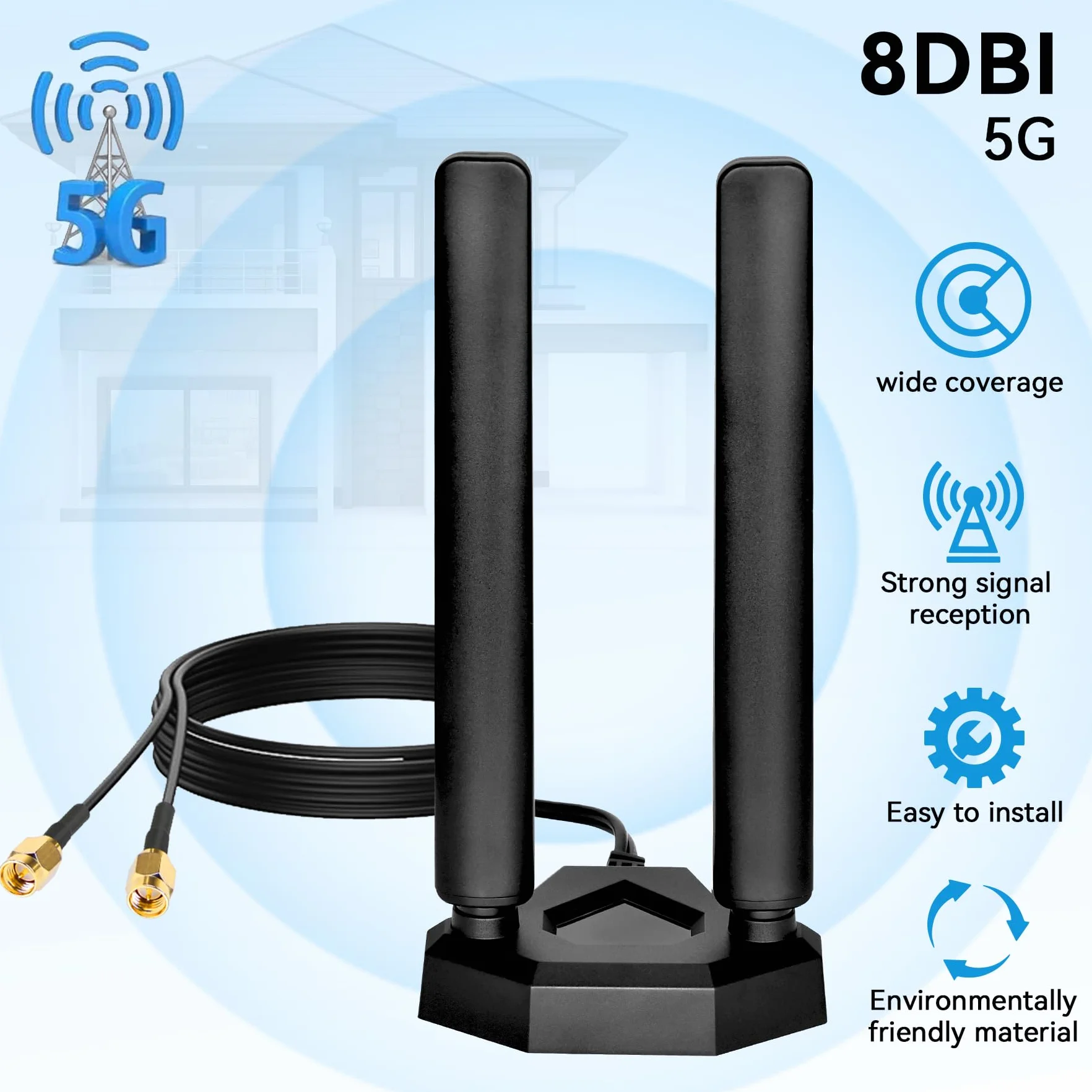 Antena 4G LTE 5G Sub-6 SMA TS9 szerokopasmowa 8dbi 600-3980MHz z podstawą magnetyczną, kabel 2m