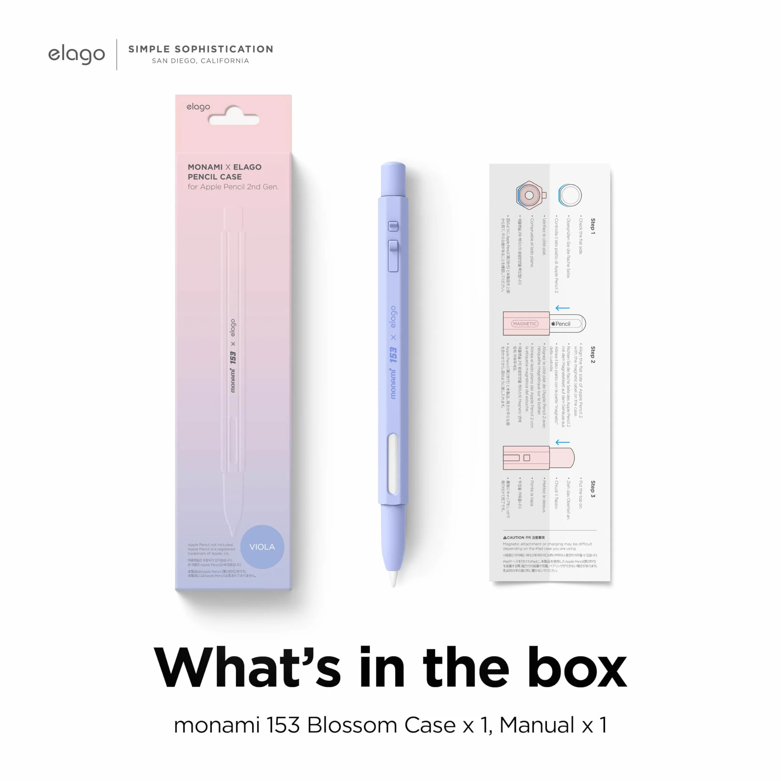 elago MONAMI Piórnik kompatybilny z Apple Pencil 2. generacji, silikon, ładowanie magnetyczne, fioletowy