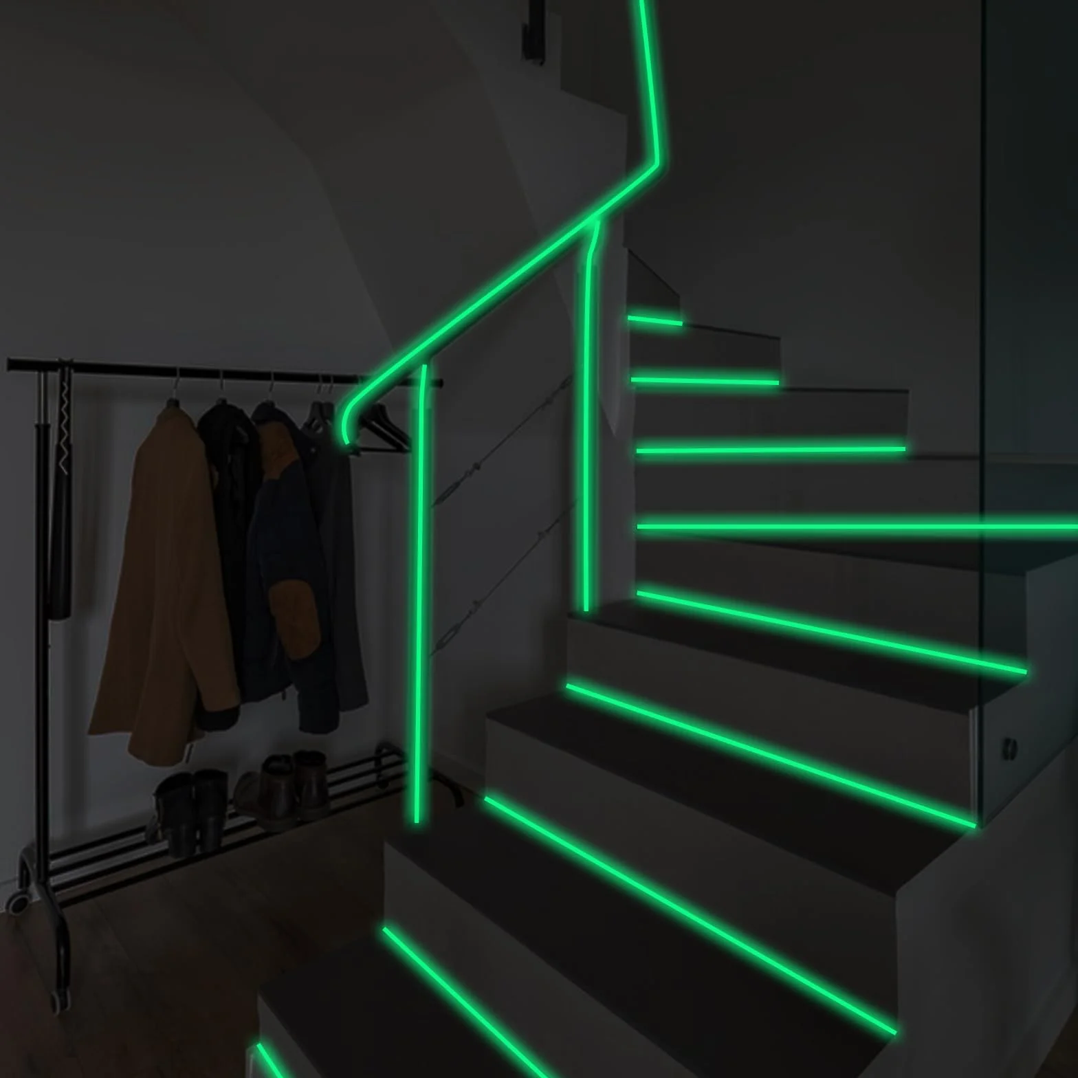 Fluorescencyjna taśma klejąca, zielone światło, świecąca taśma, neonowa taśma samoprzylepna, neonowa taśma świecąca w ciemności, na schody, oświetlenie drzwi i ścian