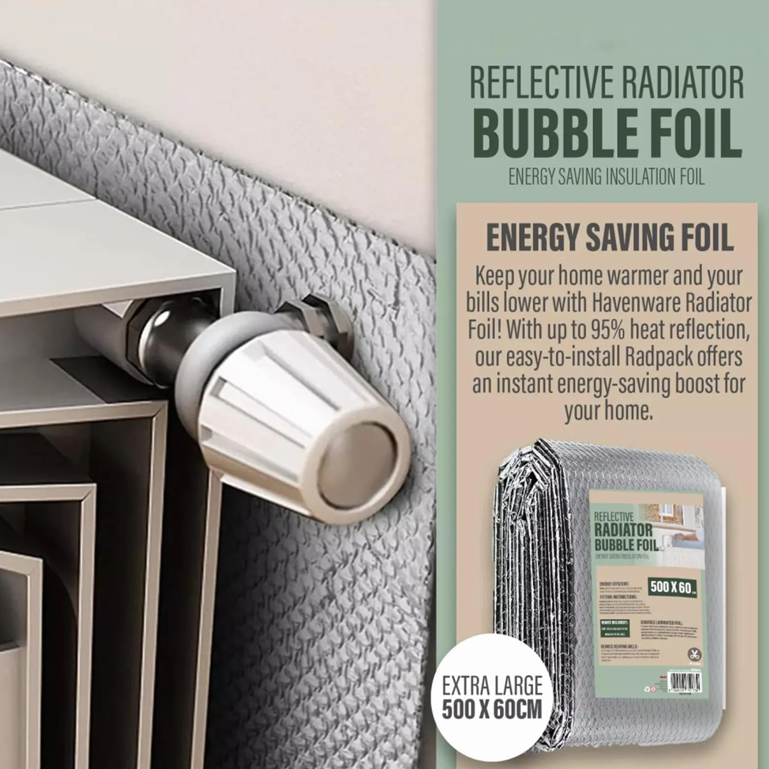 Supply Cube Radiator Reflector Foil Insulation Roll, Professional Radiator Reflector Panels, 60cm X 5m/24inch X 16ft, Aluminum Foil Window Insulation, Thermal Insulation for Rv Roof