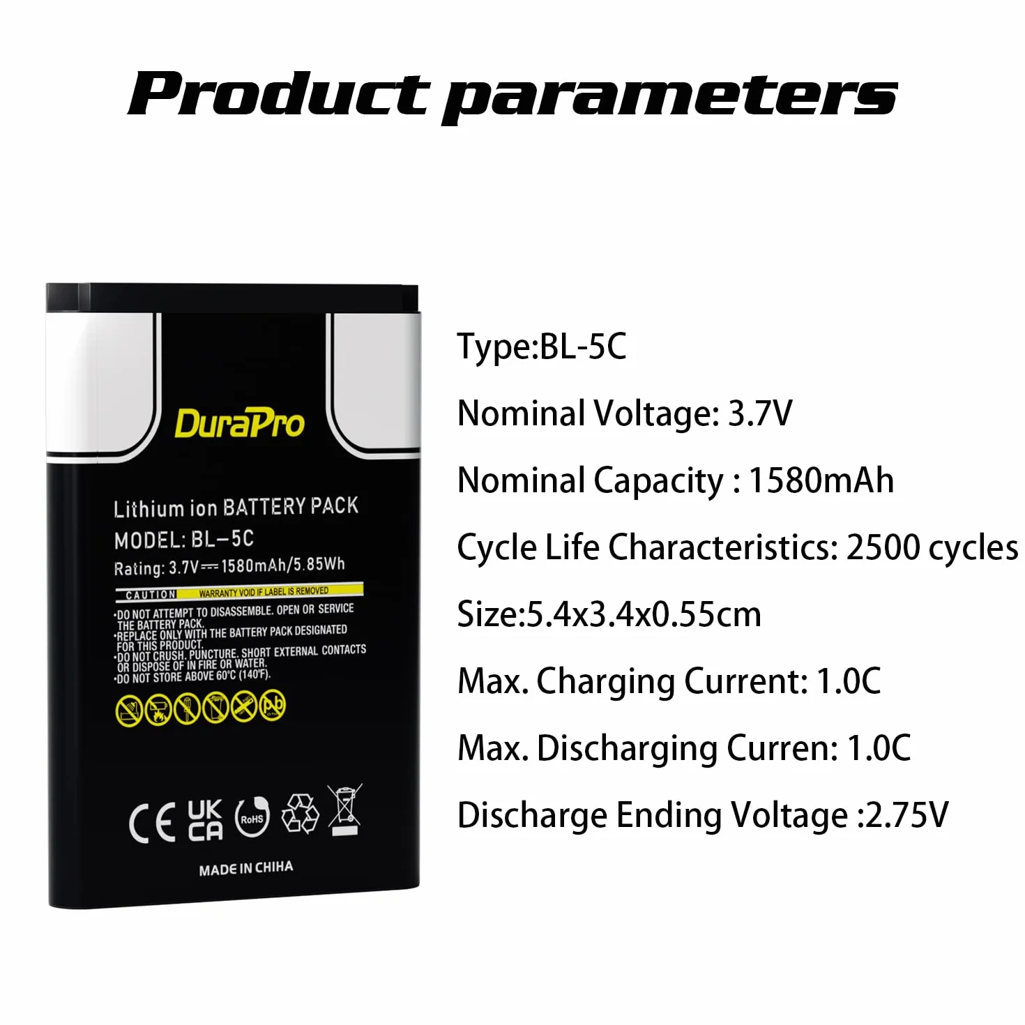 DuraPro 2X akumulator BL-5C do Nokia 2710N, 2730C, 3100, 3109C, 3110C, 3110e, 3120, 3555, 3650, 3660 Nokia 110, 1100, 1101, 1110, 1110i, 1112, 1200, 1208, 1209, 130