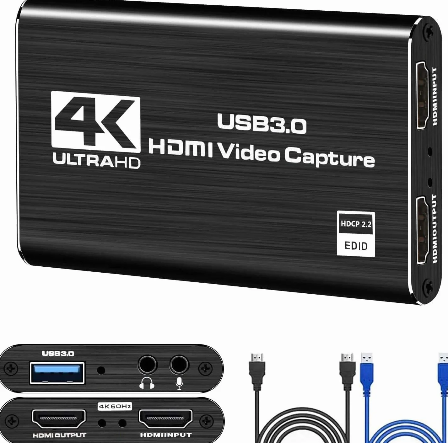 4K HDMI Video Capture Card, USB3.0 1080P 60FPS, Nintendo Switch Capture Card for Streaming, Xbox Series X/S, PS4, OBS (Black)