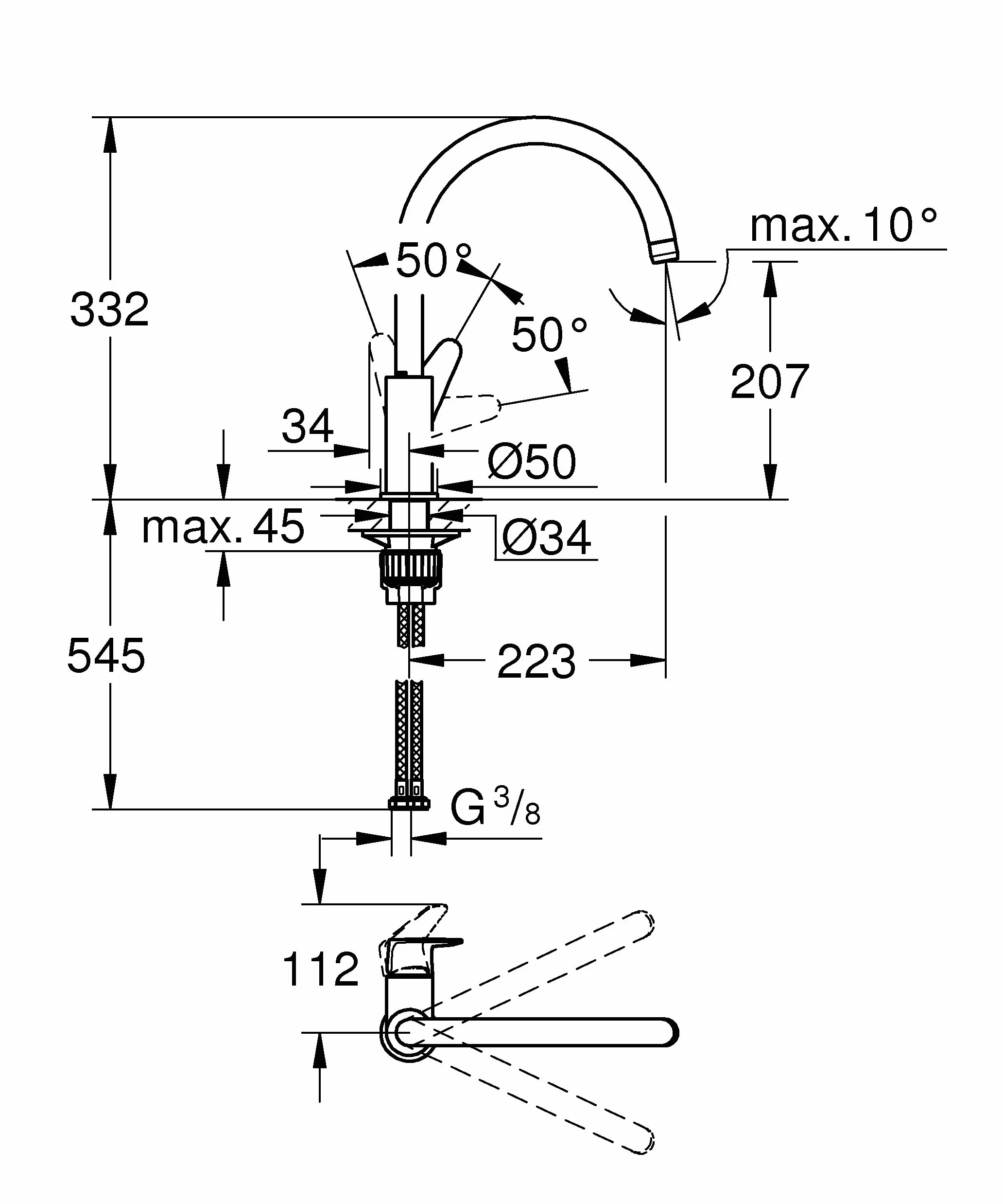 GROHE StartCurve 31554001 armatura kuchenna (kran do kuchni, zakres obrotu 360°, oszczędność wody dzięki zmiennemu ograniczeniu ilości, montaż zlewu bez użycia narzędzi), chrom,