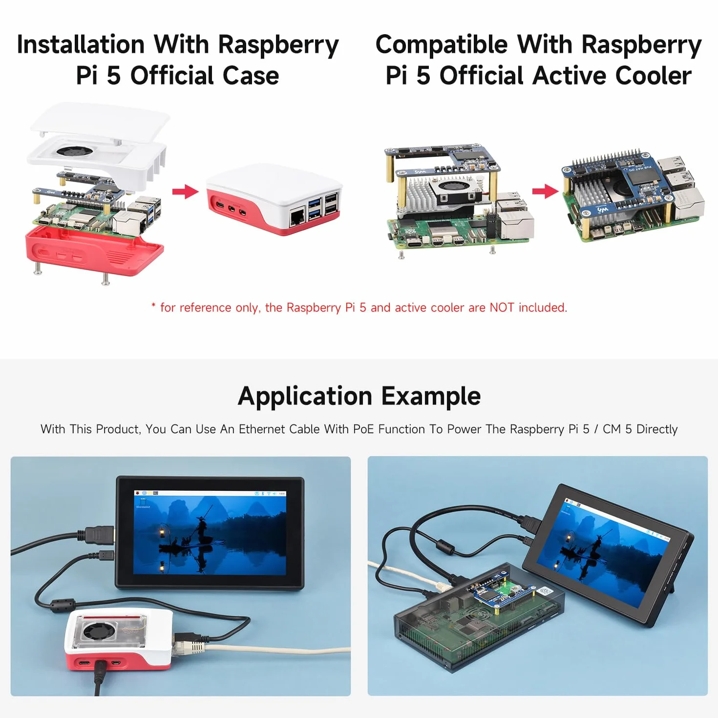 Waveshare Power Over Ethernet HAT (H), Compatible with Raspberry Pi 5 / CM 5, 5V 5A Output, Stable Performance, Supports 802.3af/at Network, Isolated Switched-Mode Power Supply, PoE HAT, Board ONLY