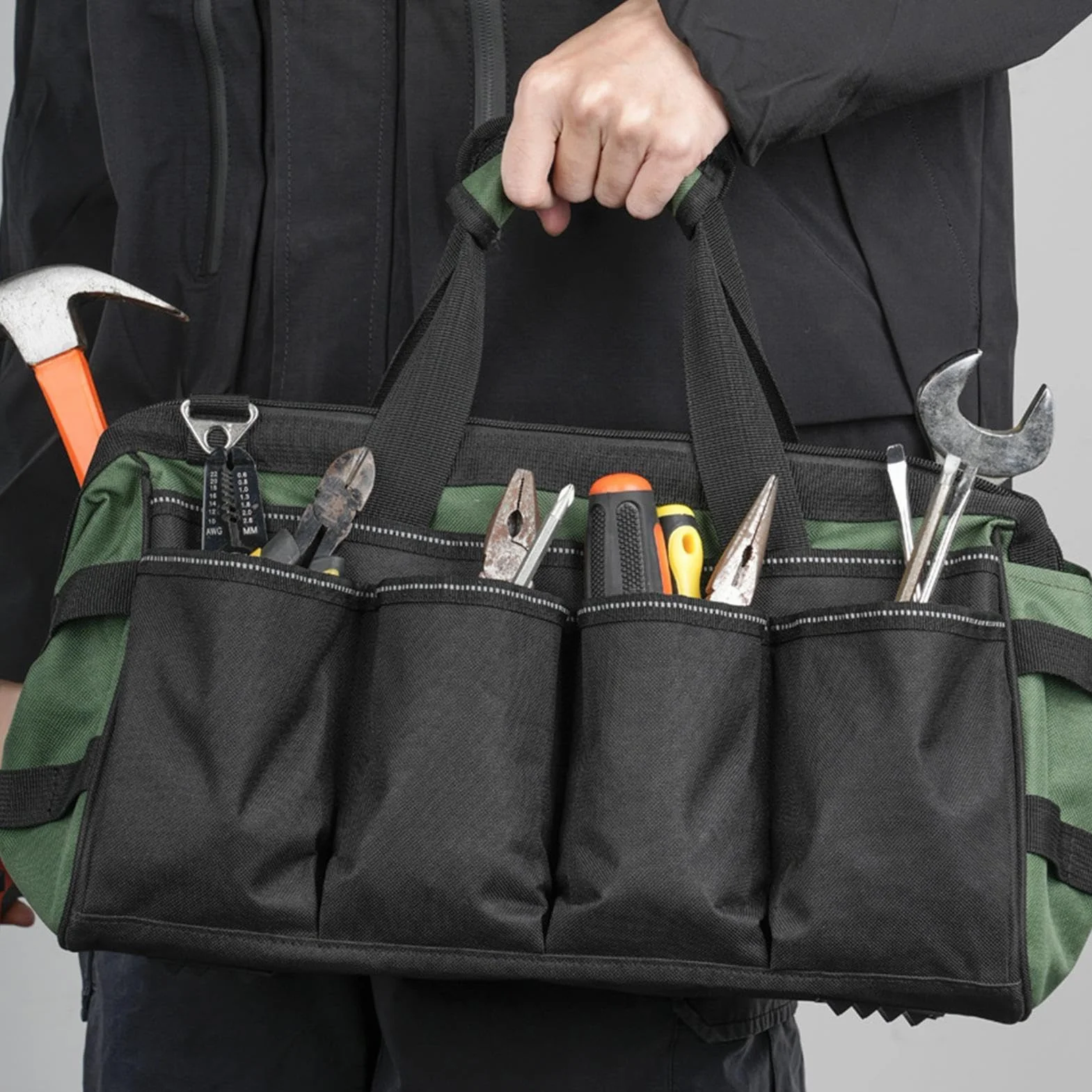 Torba Narzędziowa Solidny Przenośny Organizer | Torby Na Narzędzia Elektryczne Z Szerokim Otworem dla Mechaników Elektryków Hydraulików Warsztatów Budowlanych Napraw