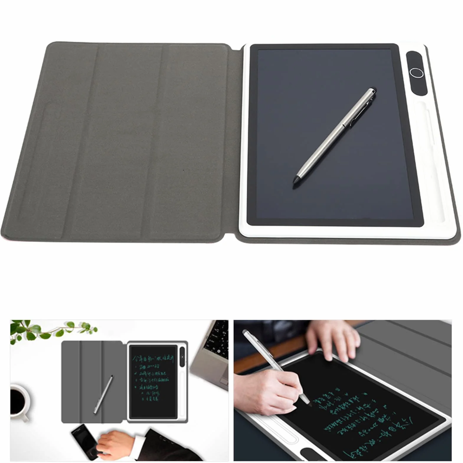 Elektroniczny Notatnik, 9-calowy Tablet do Rysowania LCD Jasne Elastyczne, Podkładka do Rysowania, Narzędzie do Malowania Ręcznego Biznesowe do Pracy i Nauki (czarny (ze skórzanym)