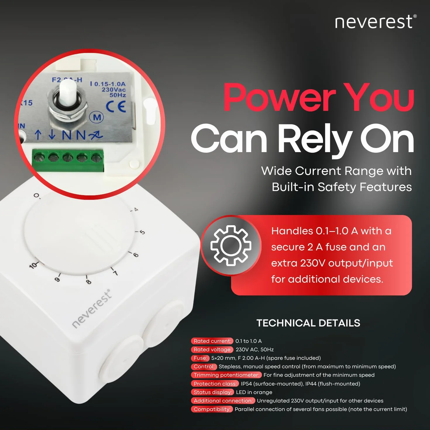 neverest® ściemniacz 1,5 A pokrętło do wentylatorów