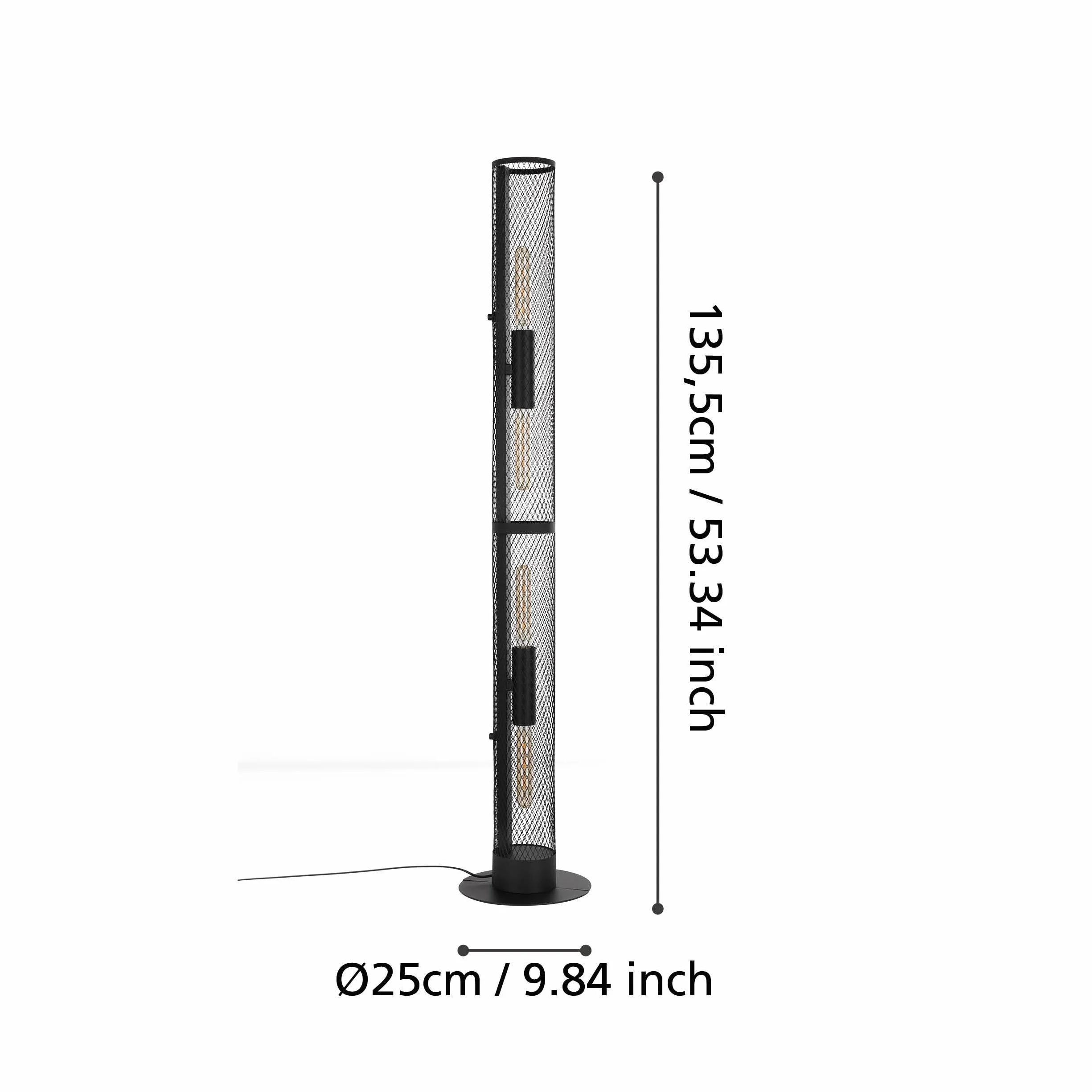 EGLO Lampa podłogowa Redcliffe, 4 płomienna lampa podłogowa industrialna | lampa podłogowa z metalu w kolorze czarnym, lampa do salonu, lampa z przełącznikiem stopniowym, E27