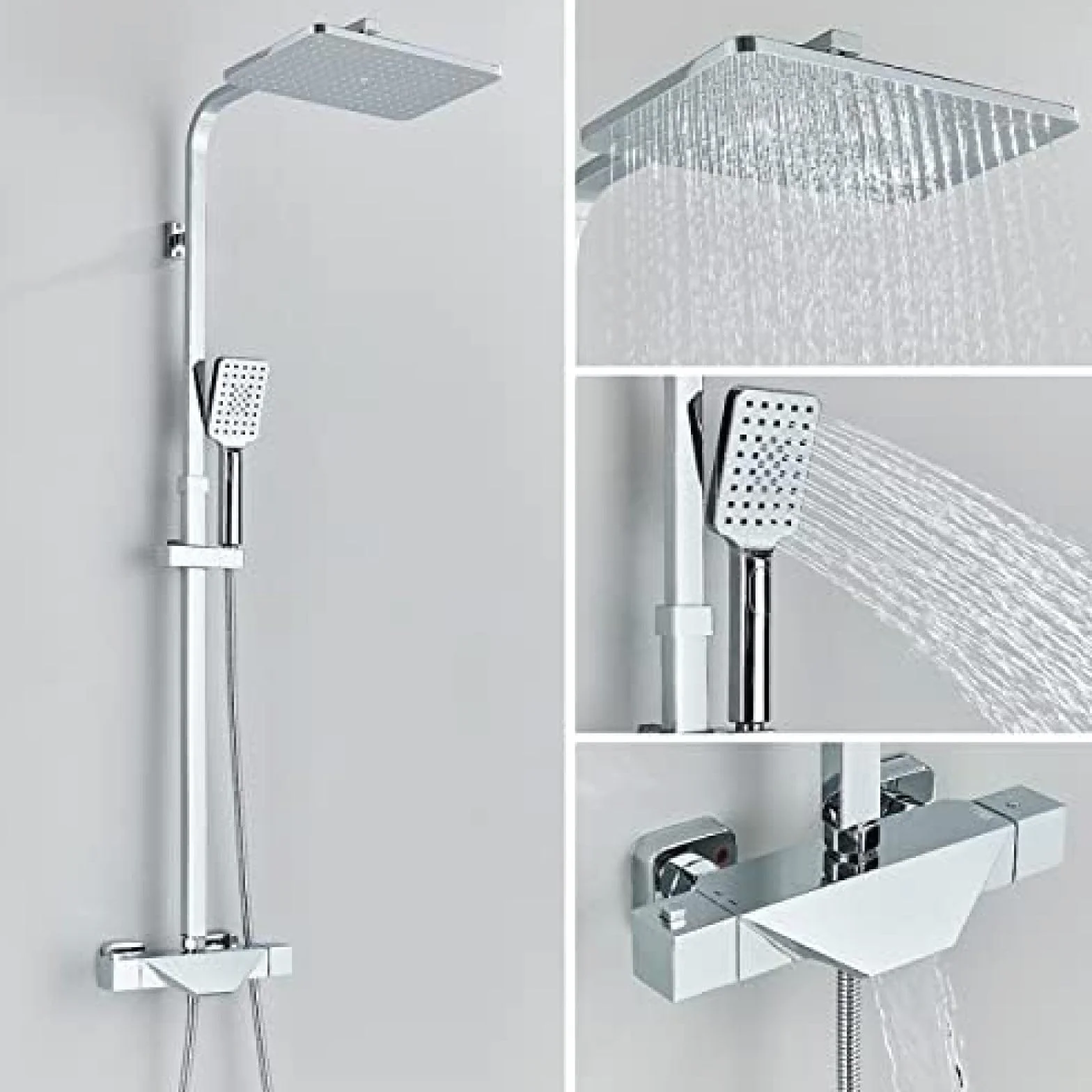 Bateria prysznicowa Termostatyczna łazienka Prysznicowa bateria kranowa Opady deszczu 8-calowy zestaw prysznicowy Termostat Wanna Bateria prysznicowa, Czarny Zestaw prysznicowy C, Chrom A interesting