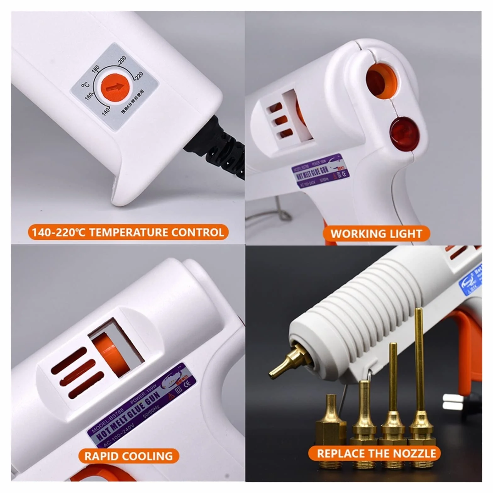 Zestaw pistoletu do klejenia na gorąco Termostat do pistoletu do klejenia na gorąco 150w Wymienna dysza Przemysłowy pistolet do klejenia Zestaw naprawczy do procesu DIY Ues 11mm klej w sztyfcie do dom