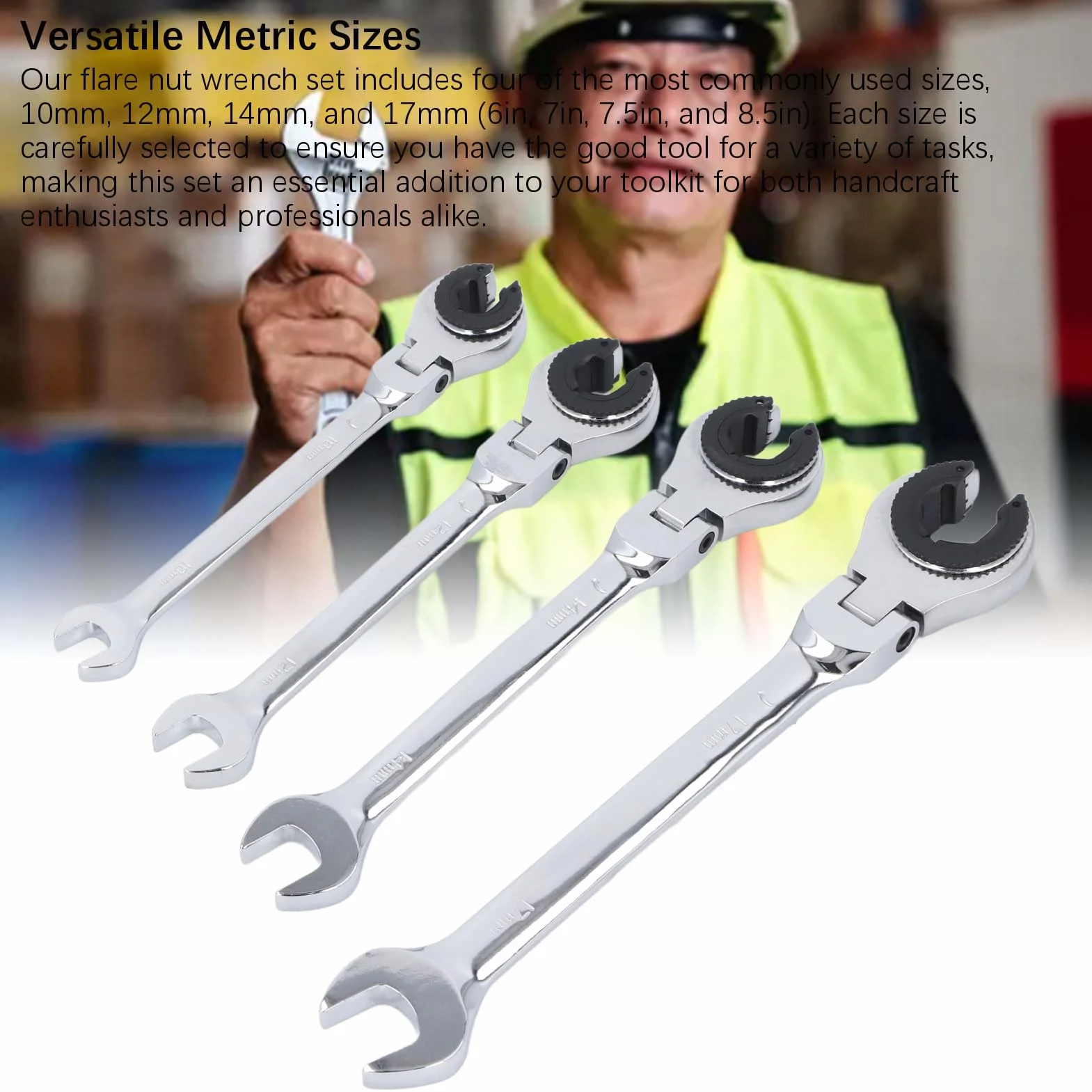 4-częściowy Zestaw Metrycznych Kluczy do Nakrętek Kielichowych Klucze Liniowe Klucze do Rur 10Mm 12Mm 14Mm 17Mm z Mechanizmem Zapadkowym do Nakrętek Przewodów Hamulca Paliwowego