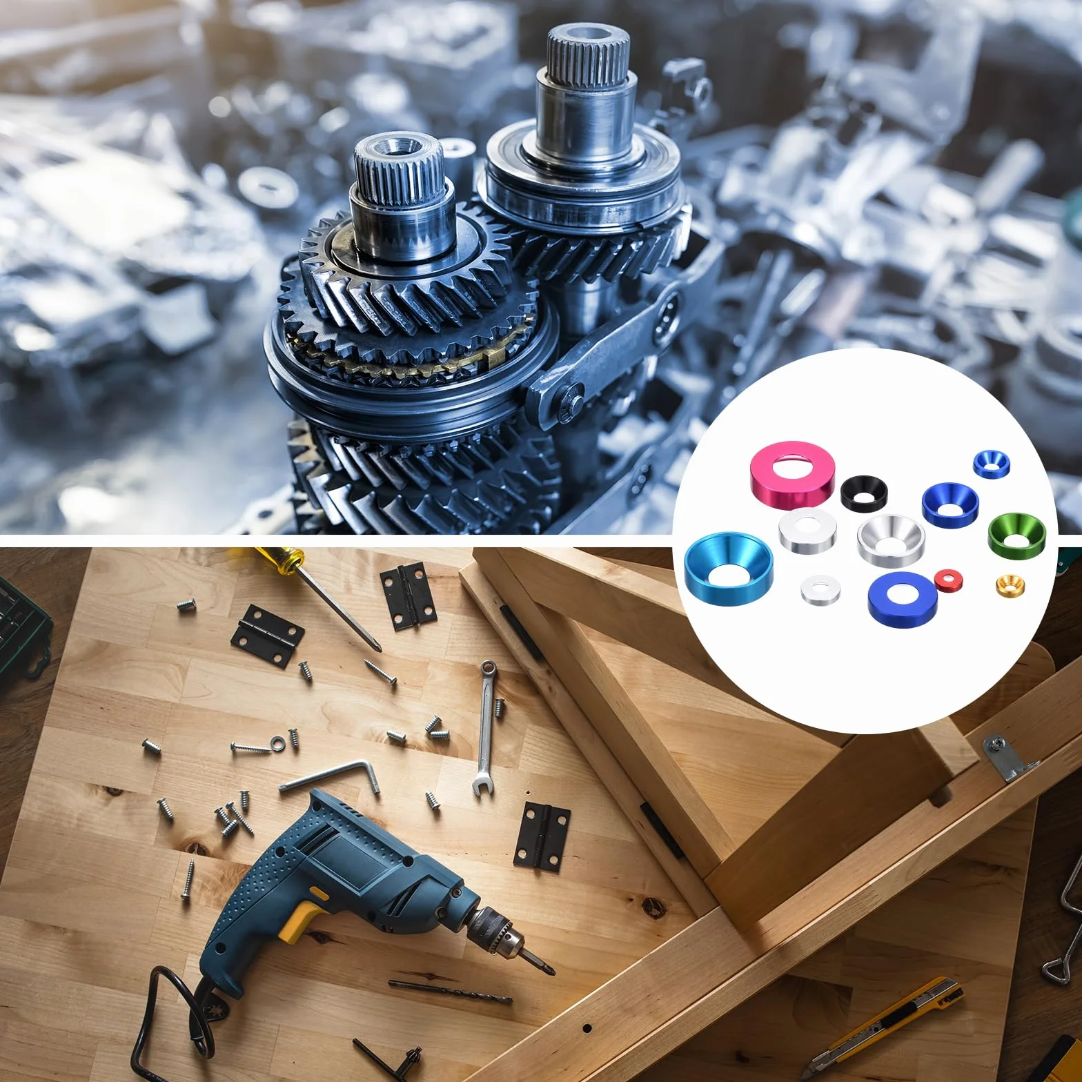 QUARKZMAN 50 sztuk podkładek stożkowych M5 ze stopu aluminium, podkładki śrubowe, głowica kubka, podkładka do akcesoriów mechanicznych, kolor srebrny