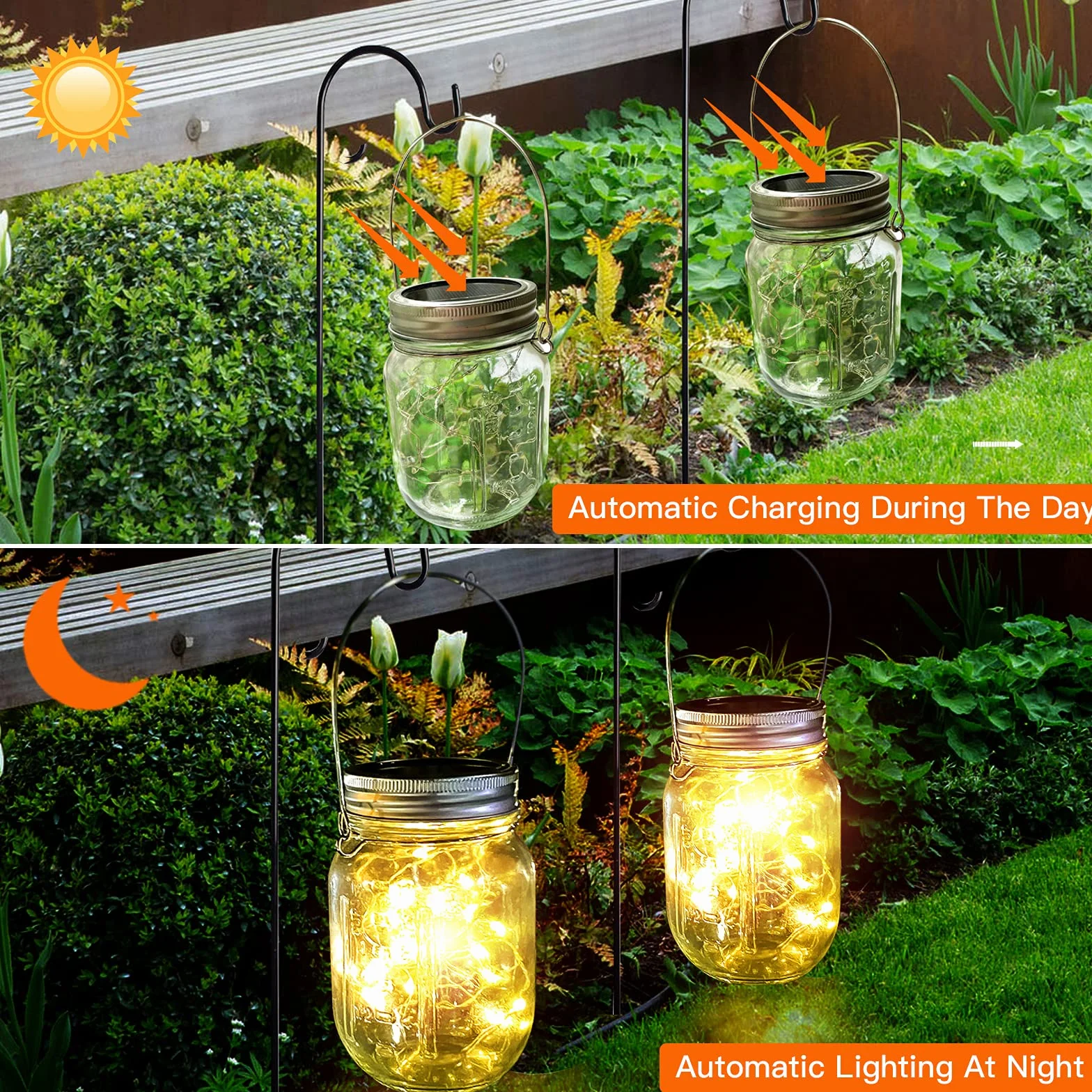 XVZ Lampa solarna do ogrodu, [6 sztuk] Solar 20 diod LED, szkło na przetwory, wodoszczelne, do użytku na zewnątrz, na wesele, imprezę, do stołu, na drzewko (ciepła biel)