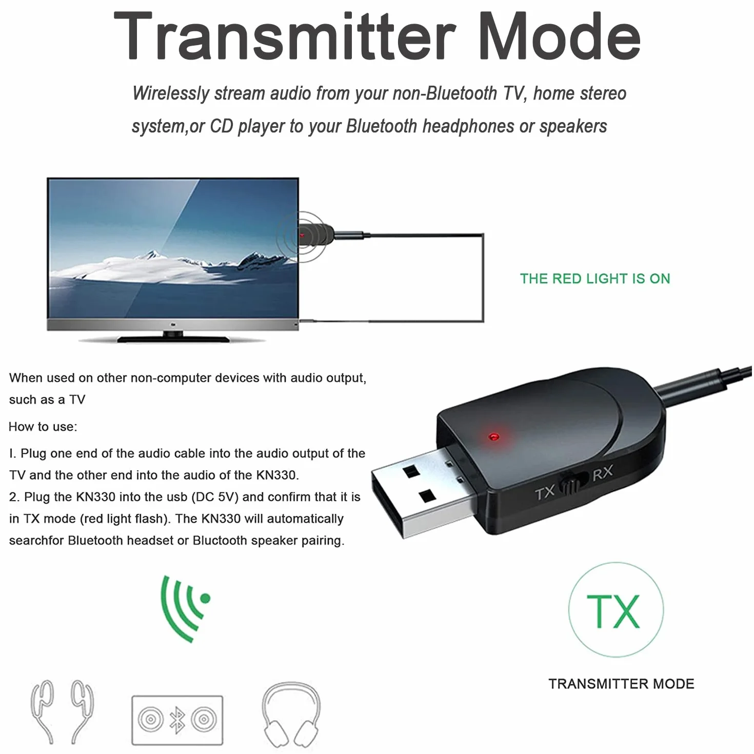Adapter Bluetooth 5.0 USB 2 w 1 nadajnik z 3,5 mm AUX zasięg 10 m