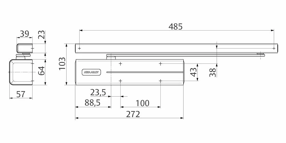 Tesa Assa Abloy DC500-D9016 samozamykacz drzwi z szyną ślizgową biały