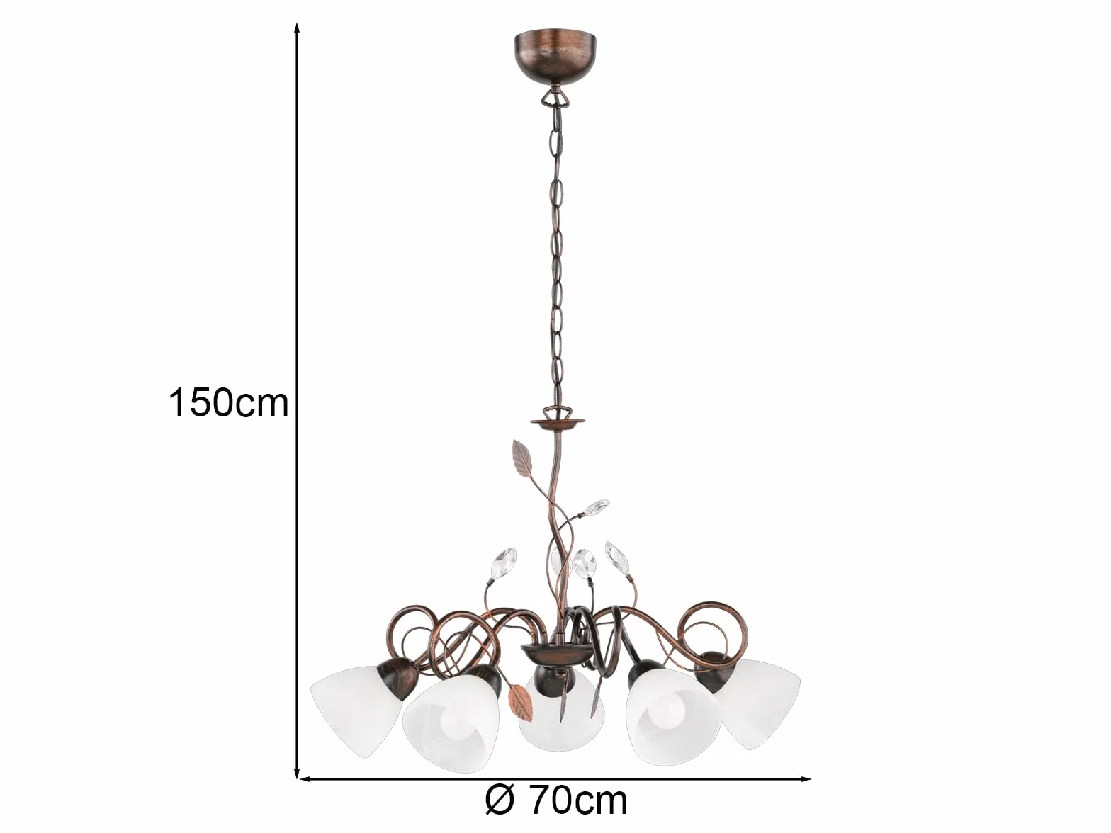 Trio Leuchten Żyrandol 110700528 Traditio, metal w kolorze rdzy antyczny, szkło w kolorze białym, bez 5 x E14