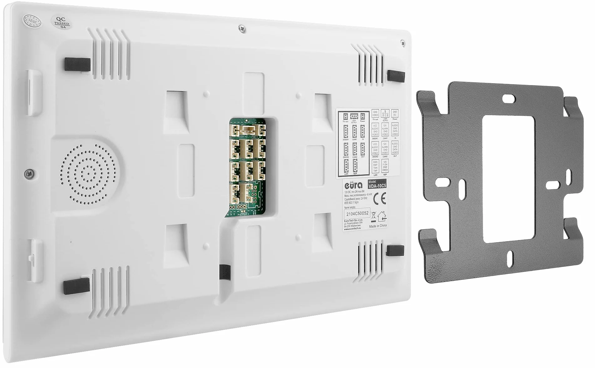 EURA VDP-99C5 4-przewodowy wideodomofon, kolorowy monitor 10", 2 wejścia, WiFi, szyfrowanie, RFID, 1080p, kolor biały