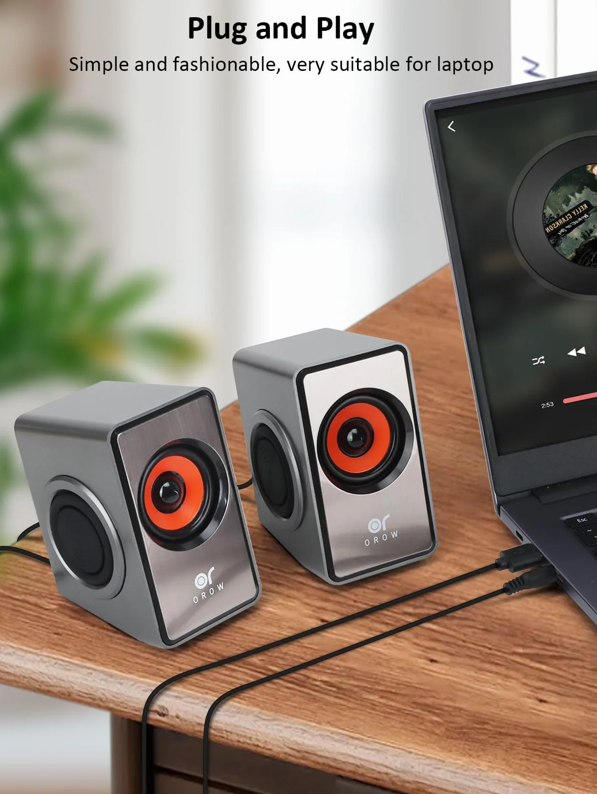 OROW głośnik PC 12 W mini głośnik USB z membraną basową srebrny