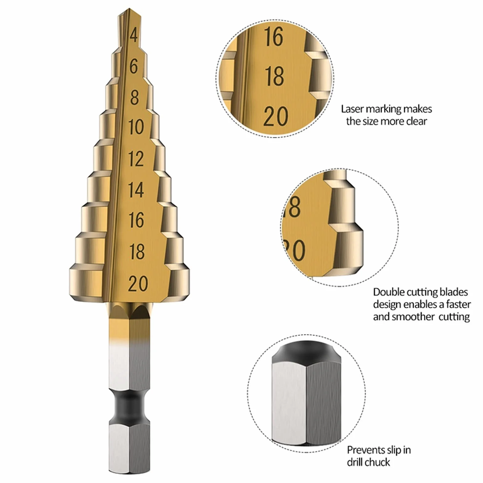 Wiertła do cięcia ze stali HSS T-itanium wiertło stopniowe 3-12mm 4-12mm 4-20mm stopniowe narzędzia do cięcia stożkowego zestaw wierteł metalowych do obróbki drewna drewno (kolor: 4 32mm) (centralny