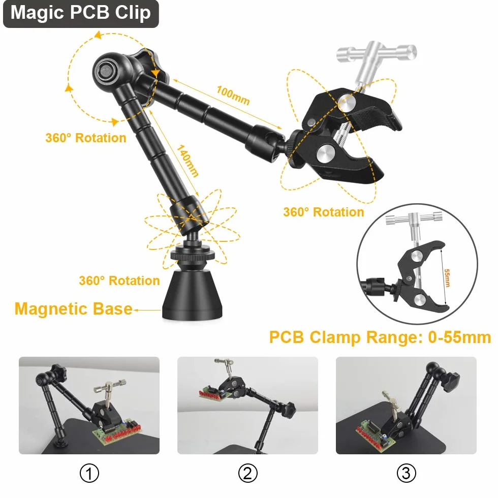 NOEVSBIG Magnetic Helping Hands Soldering Station with Large & Heavy Duty Base,2.16-inch Jaw Opening Soldering Clamp,4 PCB Holders,4 Flexible Arms Helping Hands for Electronic Repair Soldering Jewelry
