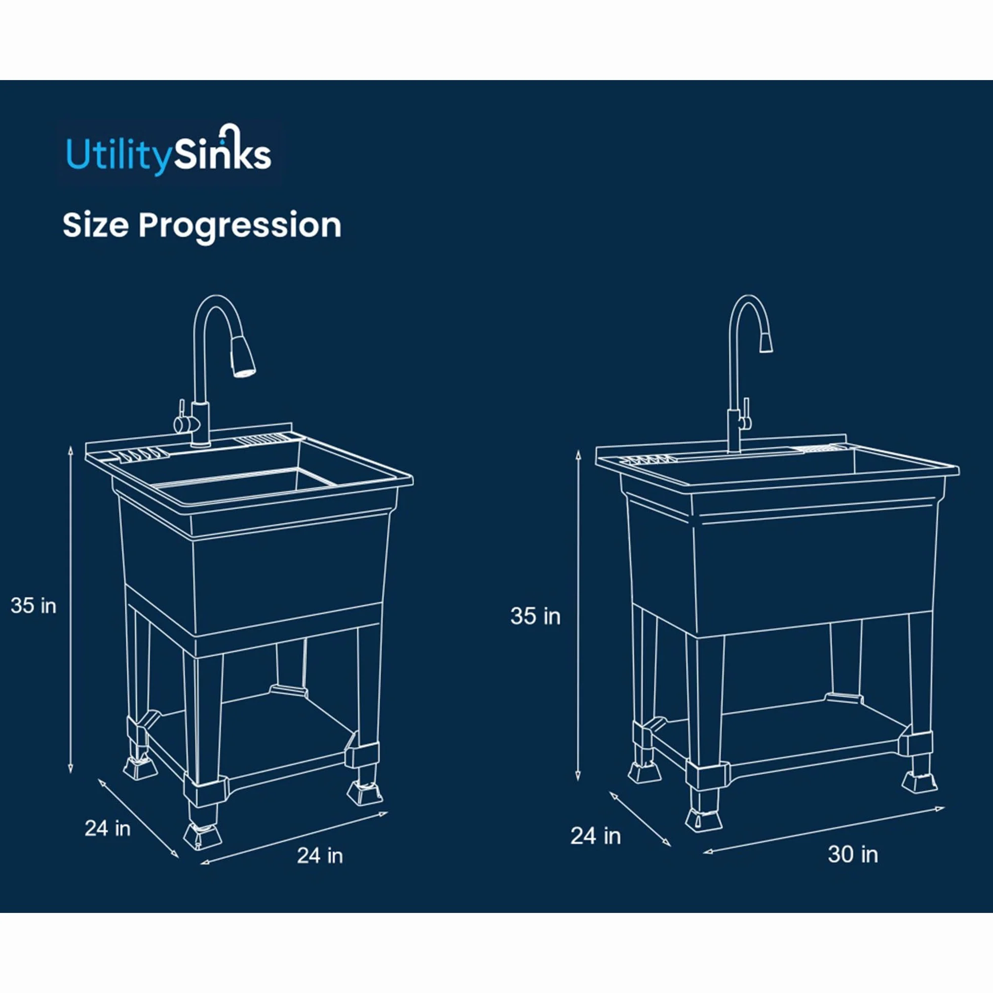 UTILITYSINKS Wolnostojąca wanna użytkowa, wykonana w USA, 61 cm x 61 cm, ze stacją roboczą, wytrzymały zlew do stacji pracy, pralni, sklepu, biała