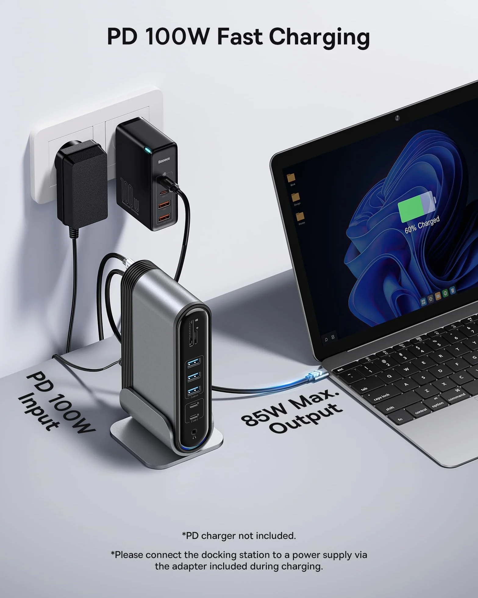Baseus Stacja dokująca 17 w 1 4K HDMI*2 DP*1 do transmisji na 3 monitorach z 100 W PD, USB 3.0 x 3, LAN, czytnik kart SD/TF, złącze audio, koncentrator do Windows, Mac laptopa