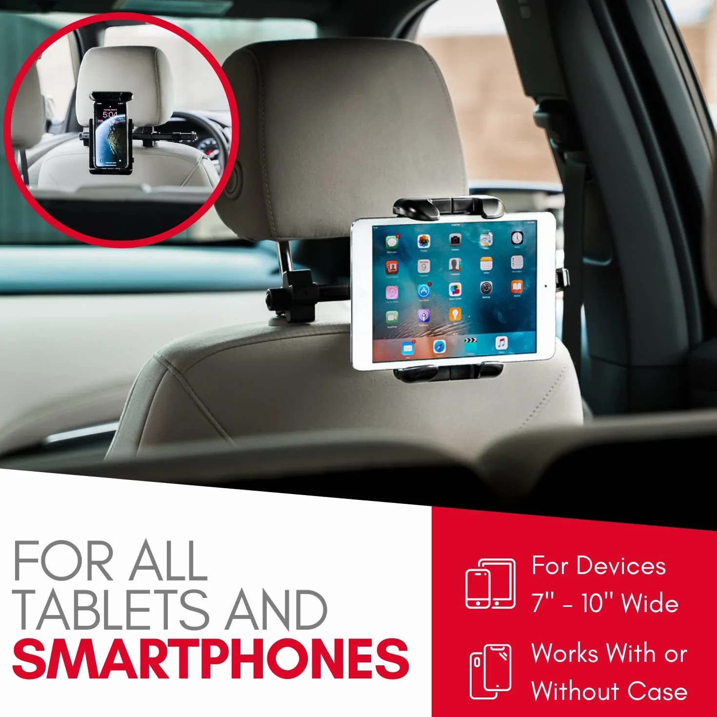 Macally HRMOUNTPROB uchwyt samochodowy do Apple iPad Pro/Air/Mini, tabletów, Nintendo Switch, iPhone, smartfonów o szerokości od 11,4 cm do 25,4 cm z dwoma regulowanymi pozycjami i obrotem o 360°