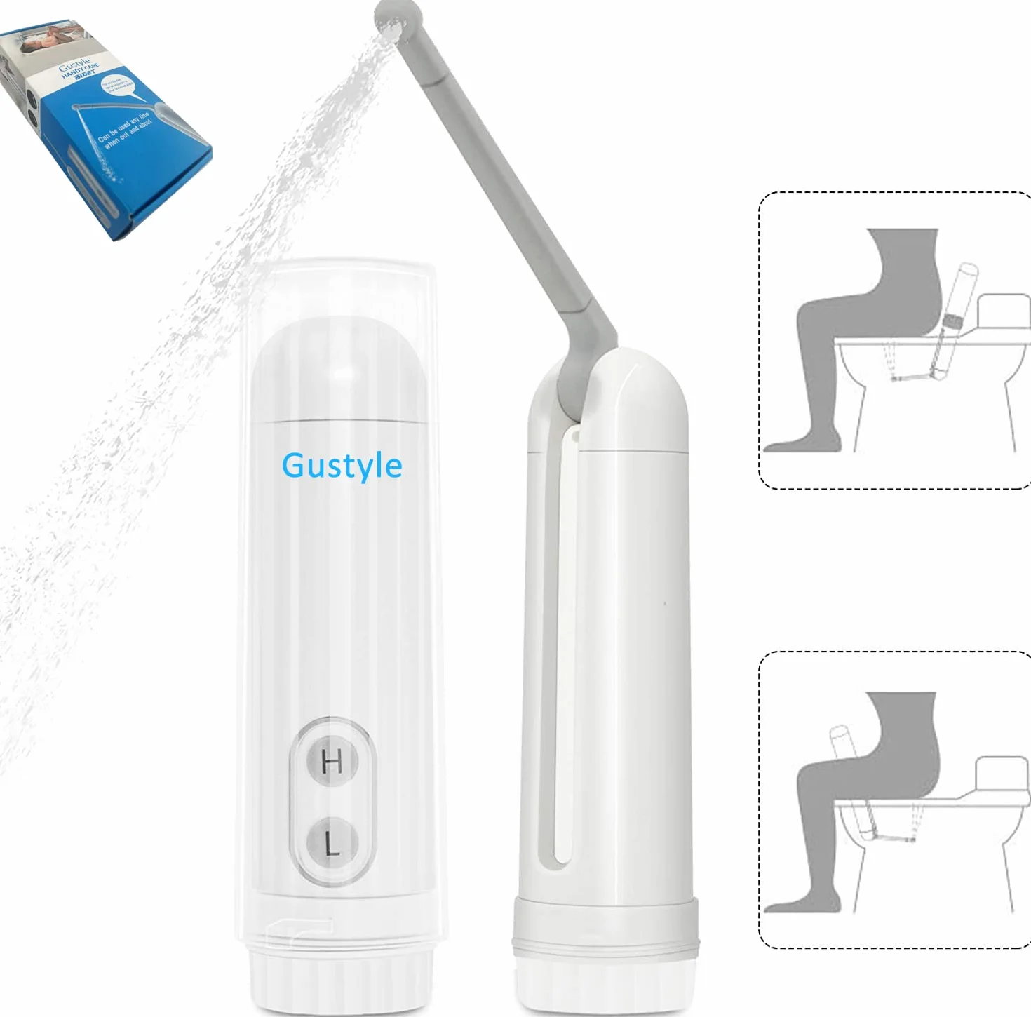 [2. generacji] Przenośny bidet podróżny firmy GUSTYLE, wodoodporny elektryczny spryskiwacz bidetu IPX6 z automatyczną folią dekompresyjną i dyszą, regulacja 180 stopni (140 ml)