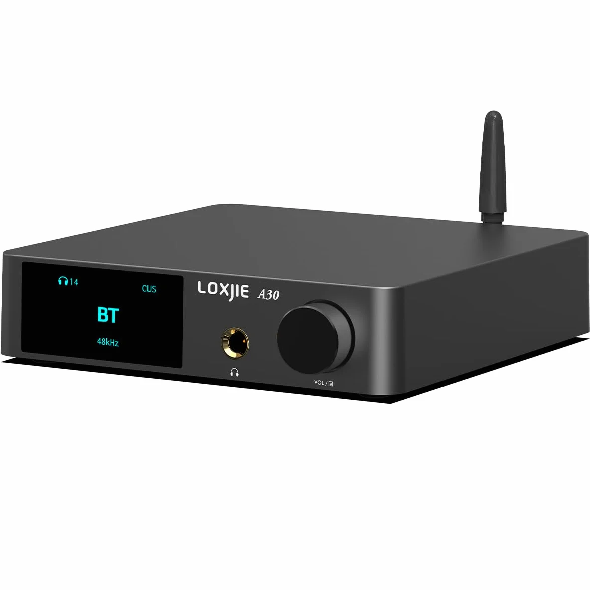 LOXJIE A30 stacjonarny wzmacniacz stereofoniczny DAC ES9023 Infineon MA12070 klasa D USB optyczne koncentryczne RCA Bluetooth 5.0 pilot szary